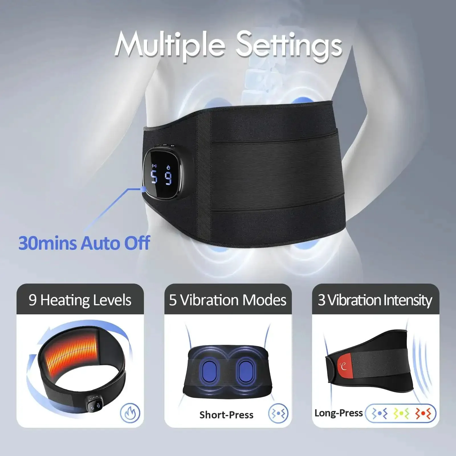 Cordless Heating Pad With Massager For Lower Back Pain Relief, No Cords Wireless Portable Heat Pad On The Go, 9 Heat Levels, 5 Vibration Modes, 3 Intensity Levels, Rechargeable, App Controlled, FSA HSA Eligible, Great Mothers Day Gift - Image 8