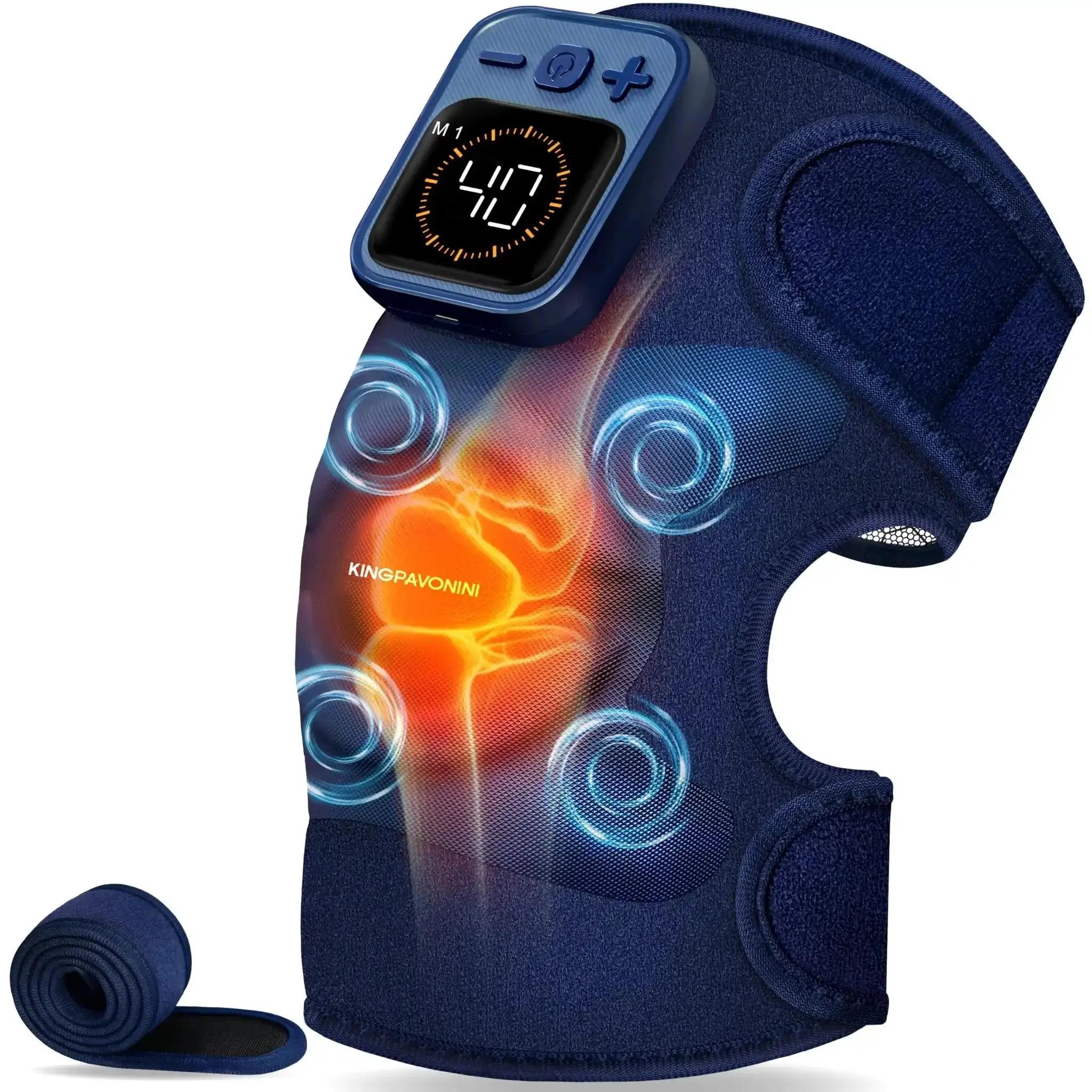 Cordless Knee Massager for Pain Relief With Four Motors, Five Heat Levels, Six Massage Modes, Rapid Five Second Heat, Heated Knee Pad Brace for Knees, Cozy Fit and All Day Relief at Home, Great Gift for Mom Dad Blue