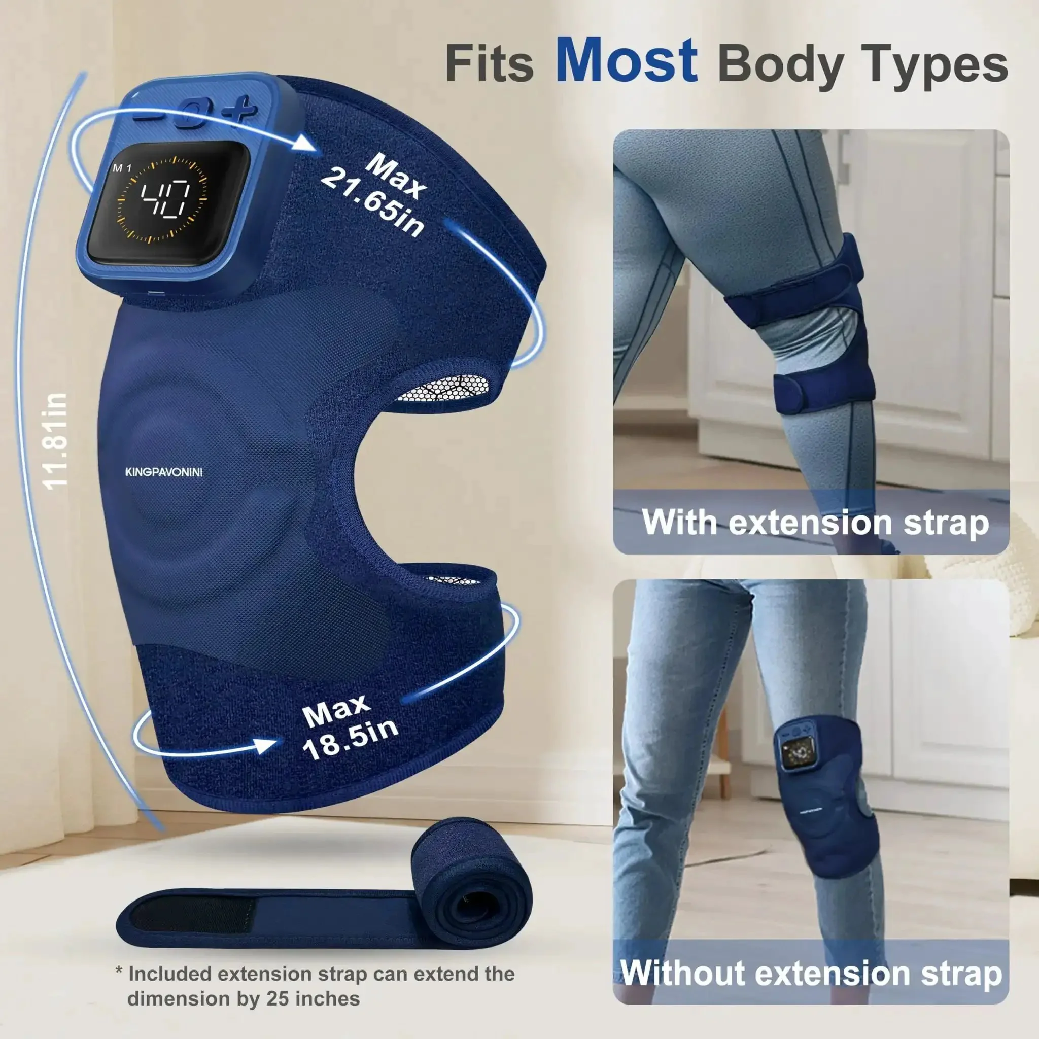 Cordless Knee Massager for Pain Relief With Four Motors, Five Heat Levels, Six Massage Modes, Rapid Five Second Heat, Heated Knee Pad Brace for Knees, Cozy Fit and All Day Relief at Home, Great Gift for Mom Dad Blue - Image 3