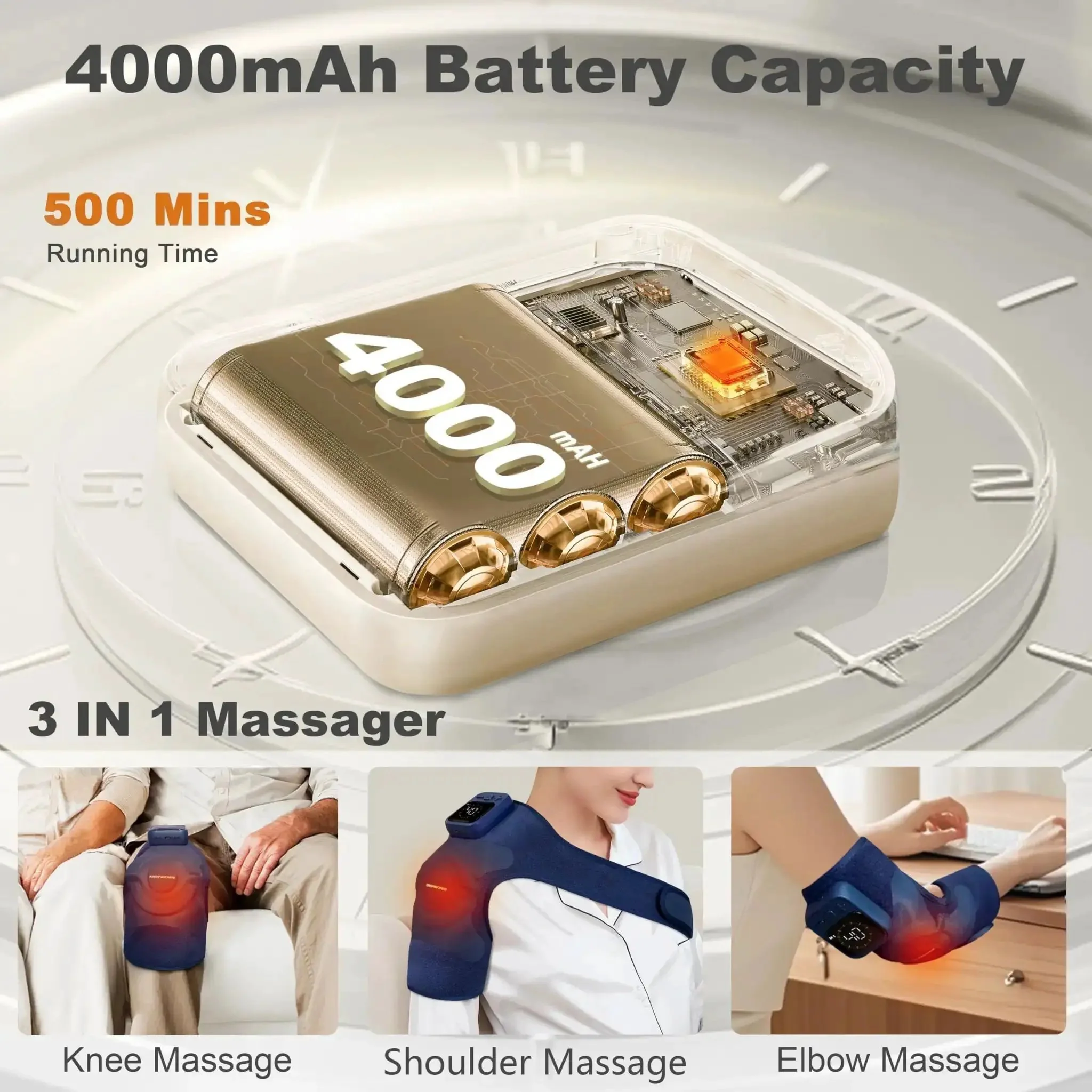 Cordless Knee Massager for Pain Relief With Four Motors, Five Heat Levels, Six Massage Modes, Rapid Five Second Heat, Heated Knee Pad Brace for Knees, Cozy Fit and All Day Relief at Home, Great Gift for Mom Dad Blue - Image 4