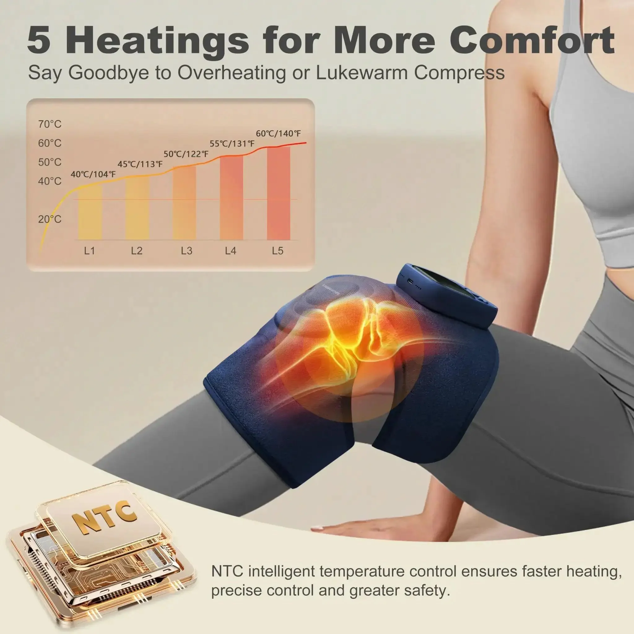 Cordless Knee Massager for Pain Relief With Four Motors, Five Heat Levels, Six Massage Modes, Rapid Five Second Heat, Heated Knee Pad Brace for Knees, Cozy Fit and All Day Relief at Home, Great Gift for Mom Dad Blue - Image 7