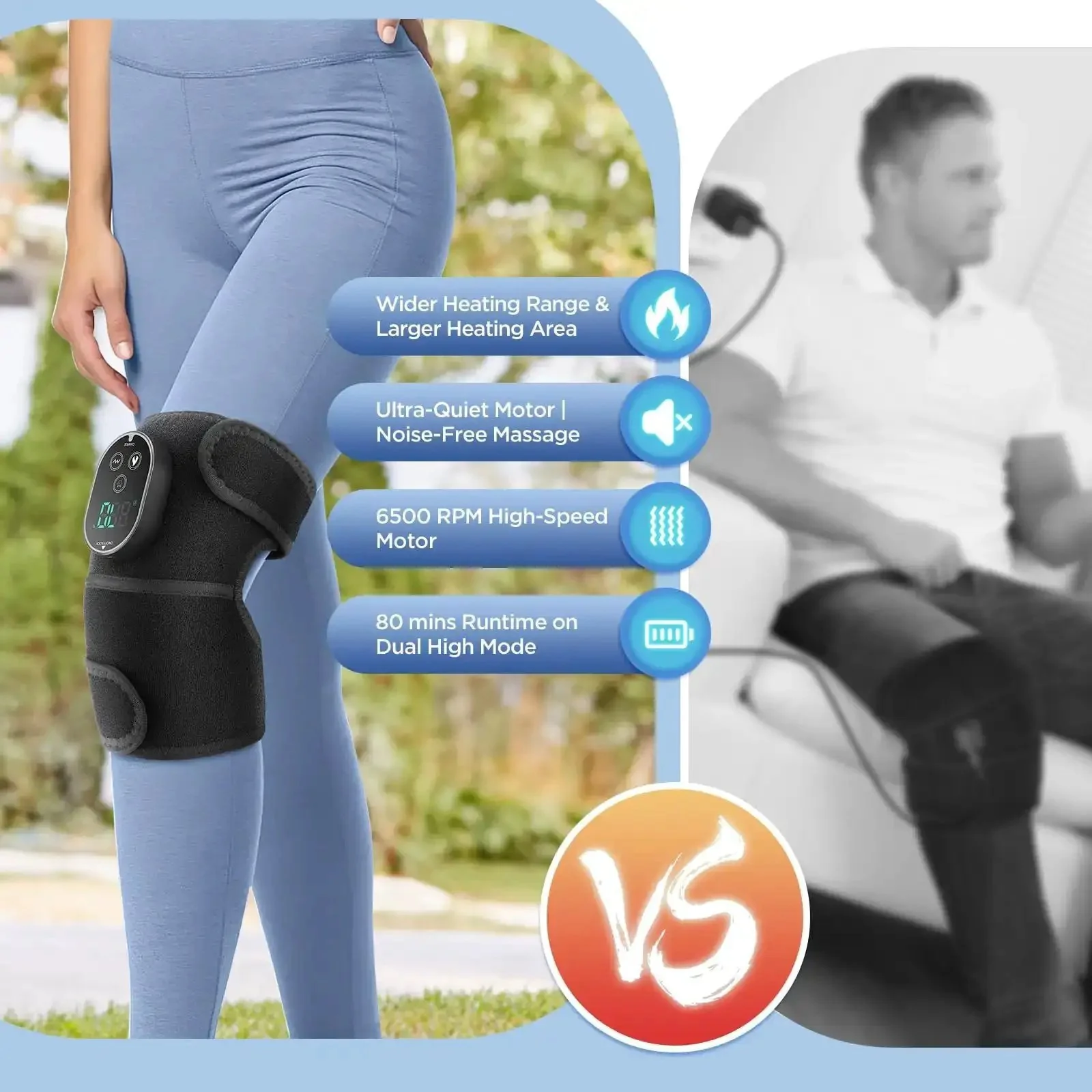 Cordless Knee Massager With Heat And Battery Pack, Portable Heating Pad For Knee, On The Go Pain Relief For Shoulder And Elbow, Heated Knee Brace With 6 Heat Levels, 3 Massage Modes And Timer, 3000mAh Rechargeable - Image 5