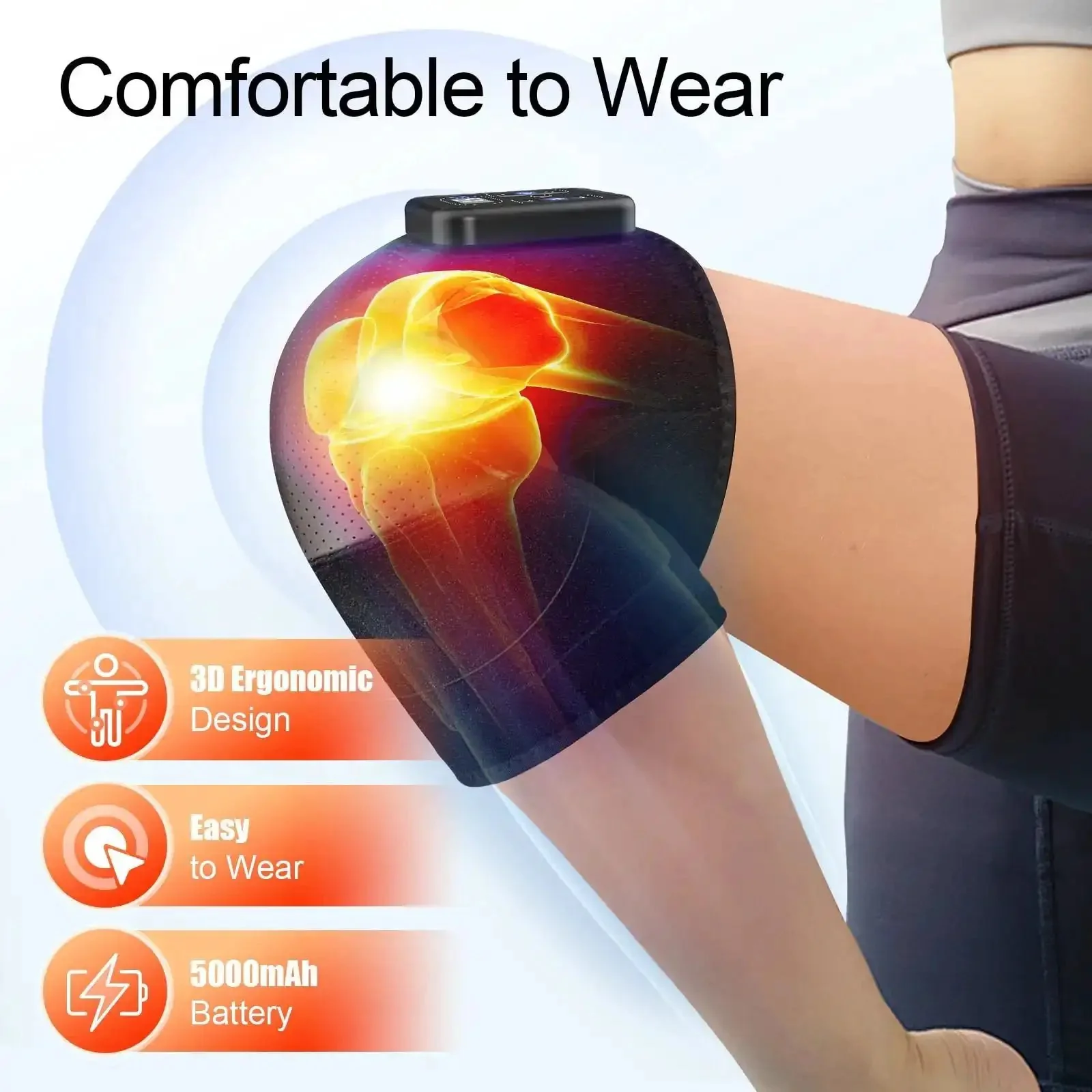 Cordless Knee Massager With Heat And Vibration, 5 Heating Levels And 3 Massage Modes, Portable 2 In 1 Knee And Shoulder Wrap For Pain Relief, Relieves Soreness And Joint Pain, Ideal Gift For Dad Mom Men Women Seniors - Image 9
