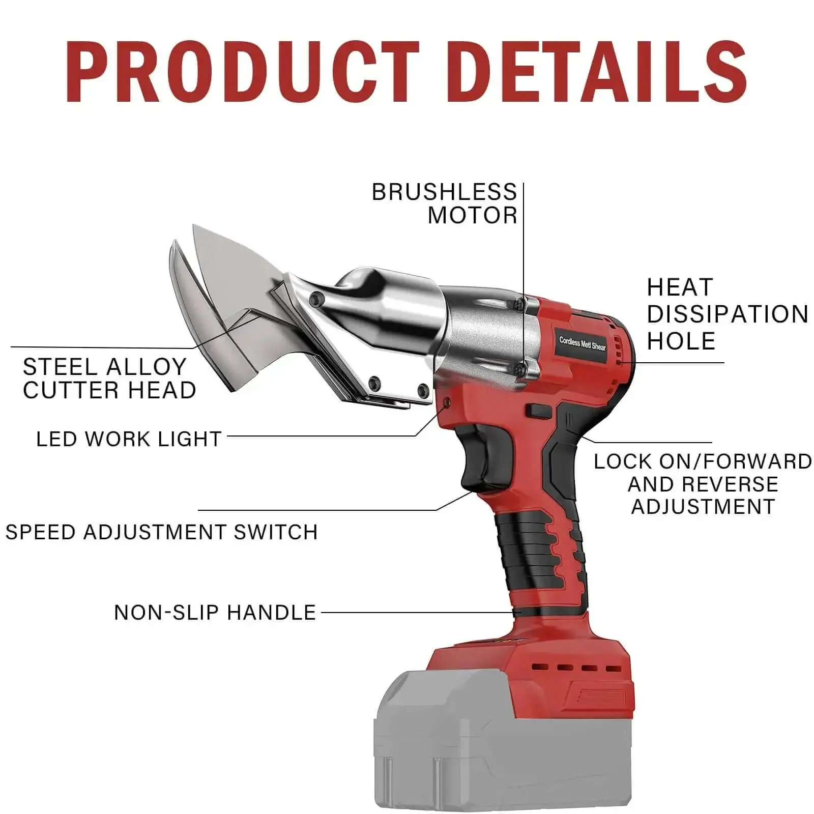 Cordless Metal Shear Tool Only For Pros, 18V Max Brushless Sheet Metal Cutter With 360 Degree Rotating Head, Cuts Stainless Steel And Iron, 221 Ft-Lbs Torque, Not For Wave Shaped Sheets, Battery Not Included - Image 2