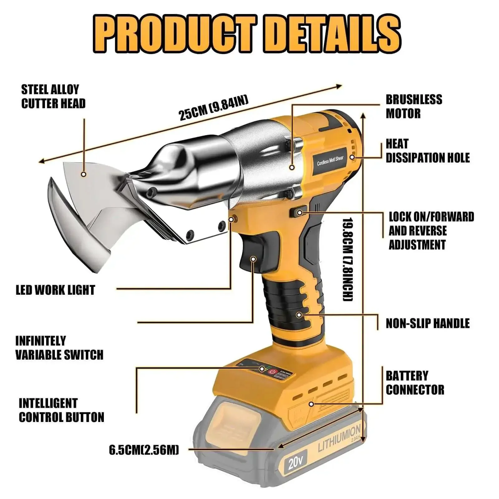 Cordless Metal Shears Brushless 20V Max Tool Only With 360 Degree Pivoting Head For Cutting Stainless Steel Iron Aluminum And Metal Sheets High Torque 221 Ft Lbs No Battery Included - Image 2