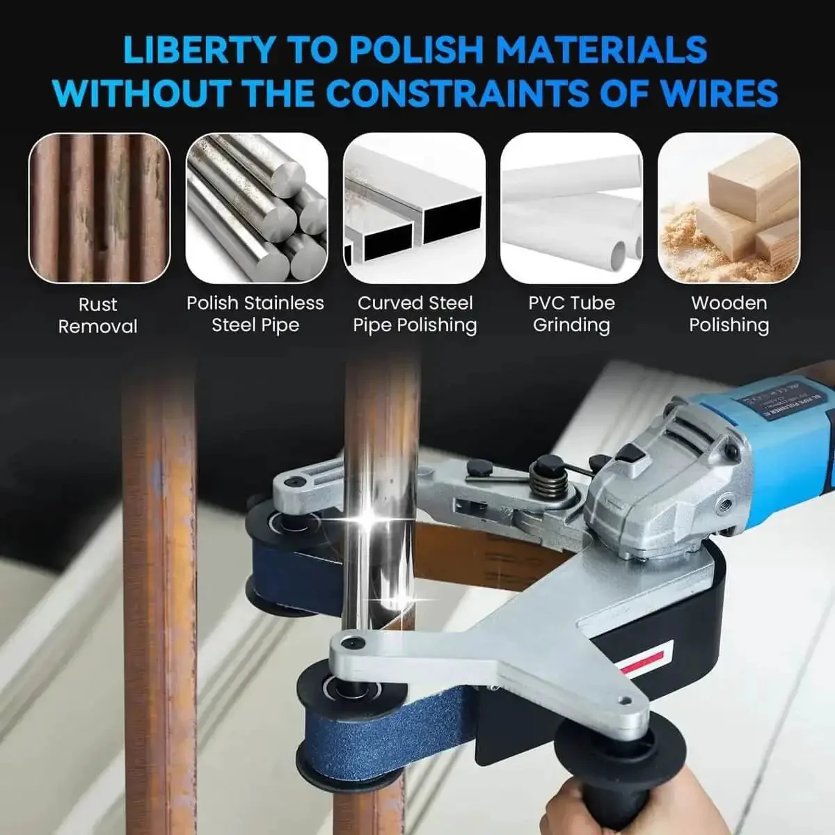 Cordless Pipe Polisher Sander Adjustable Speed Rechargeable Grinder For Metal And Plastic Tubes 4 Roller Design A Handy All In One Tool For Rust Removal Grinding Polishing Brushing And Mirror Finish On Stainless Steel Aluminum Iron Plastics And Wood - Image 5