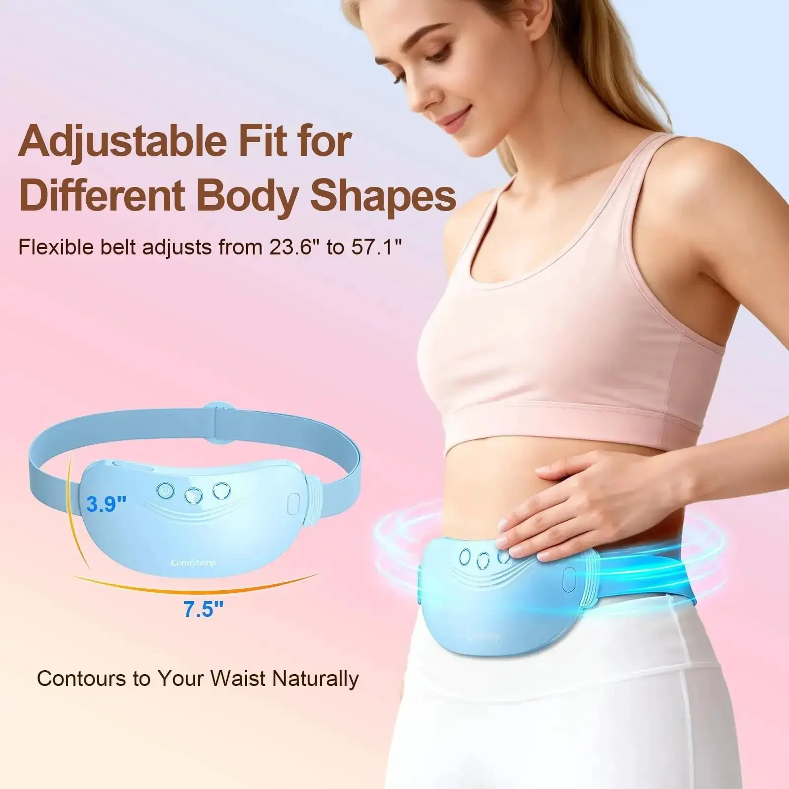 Cordless Portable Heating Pad For Period Cramps On The Go, Wearable Abdominal Belt With FIR Heat, Three Vibration Modes And Two Intensity Levels, FSA Eligible And HSA Eligible For Women And Girls - Image 3