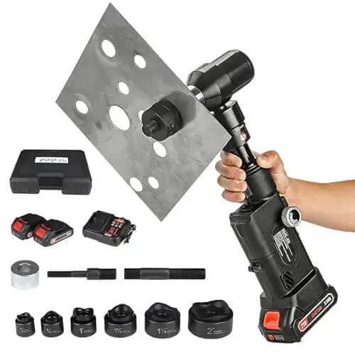 Cordless Rechargeable Hydraulic Hole Punch Kit With LED Display And Multiple Dies For Metal Sheet Punching, One Hand Operation, Lightweight And Portable Design, Built In Battery, No Cords, Pro Grade Tool For DIY And Metal Fabrication