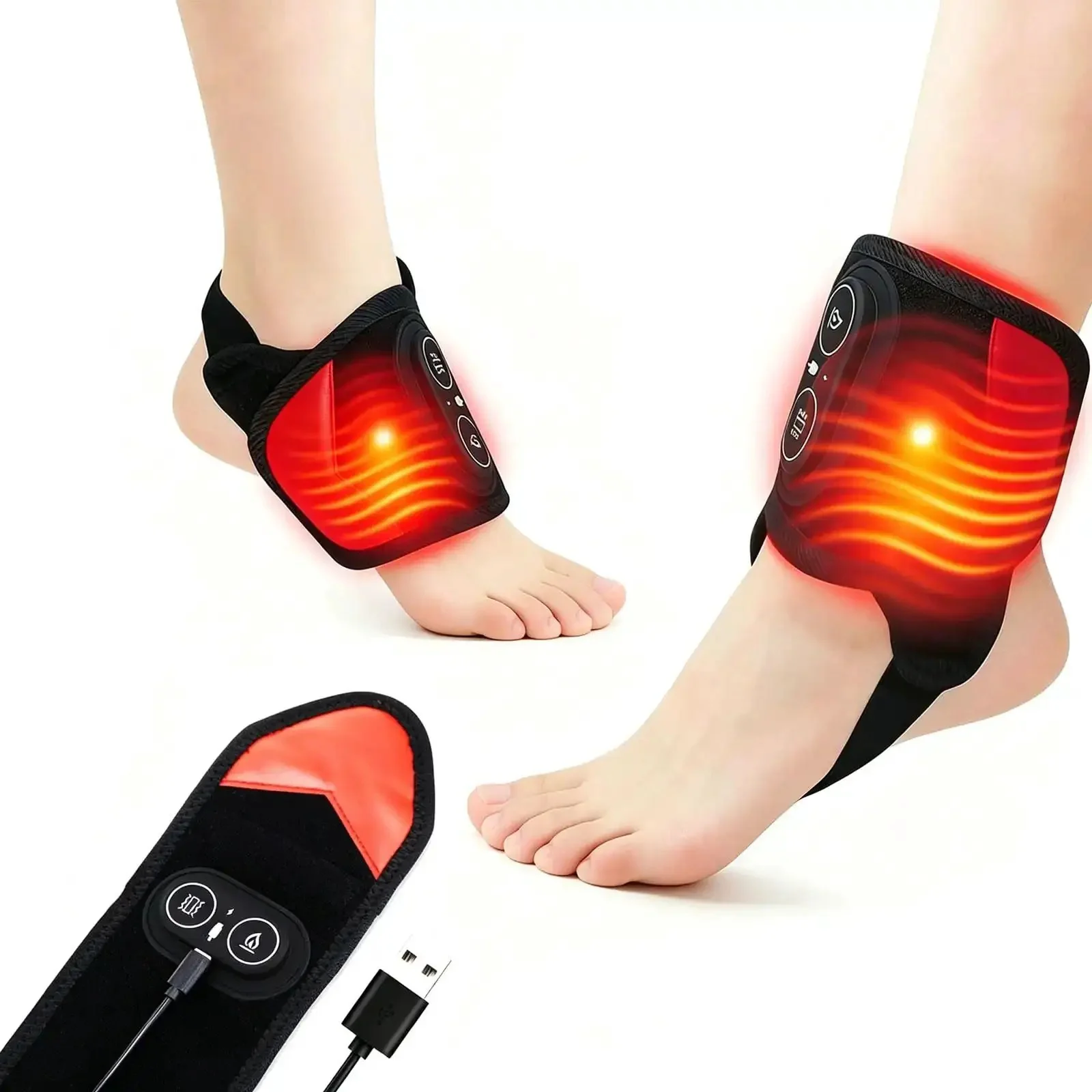 Cordless Red Light Therapy Ankle Massager Wrap With 660nm Red And 850nm Infrared Lights, Vibration And Heat, Rechargeable 3000mAh Battery, Go To Pain Relief For Ankle Wrist Foot Arch Comfort