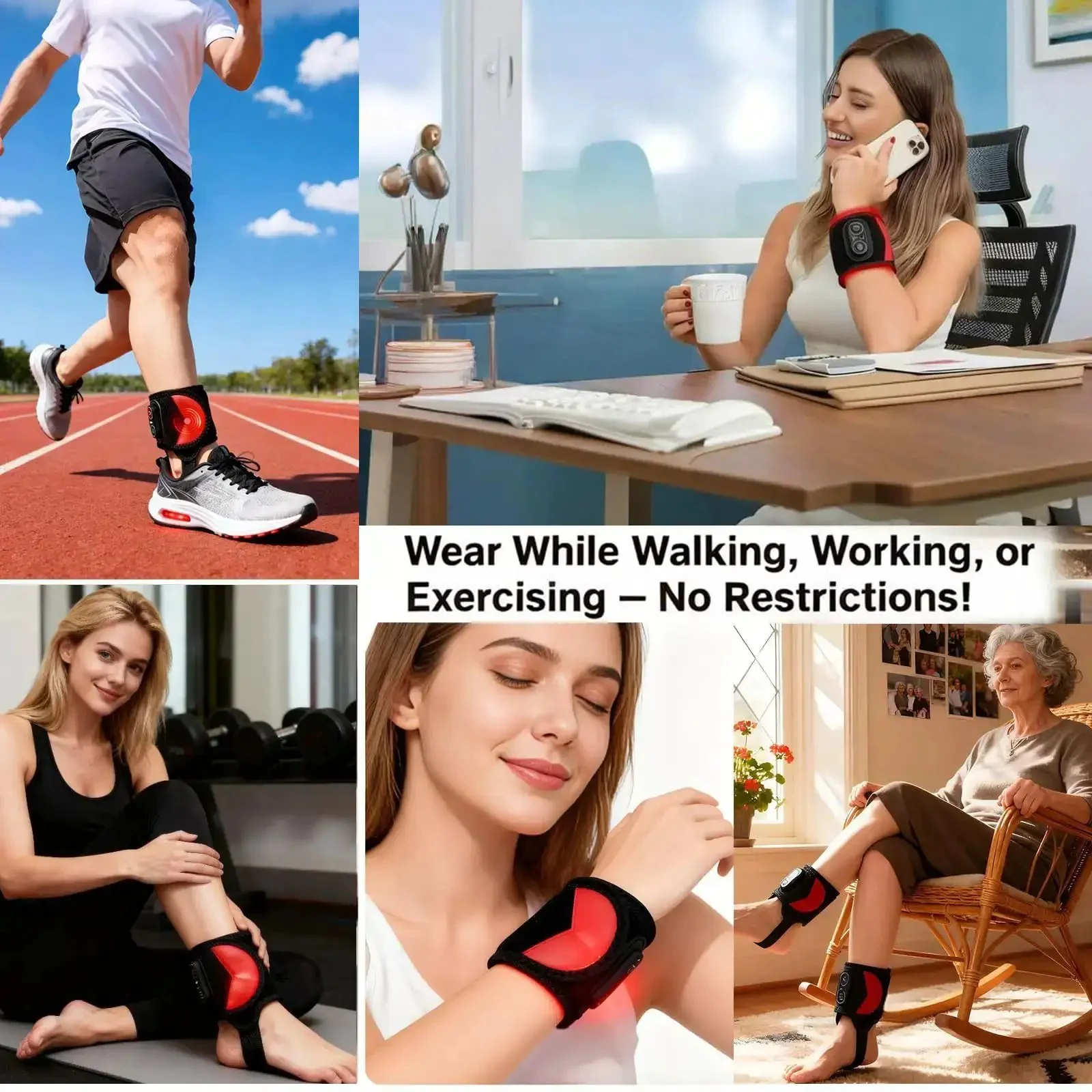 Cordless Red Light Therapy Ankle Massager Wrap With 660nm Red And 850nm Infrared Lights, Vibration And Heat, Rechargeable 3000mAh Battery, Go To Pain Relief For Ankle Wrist Foot Arch Comfort - Image 5