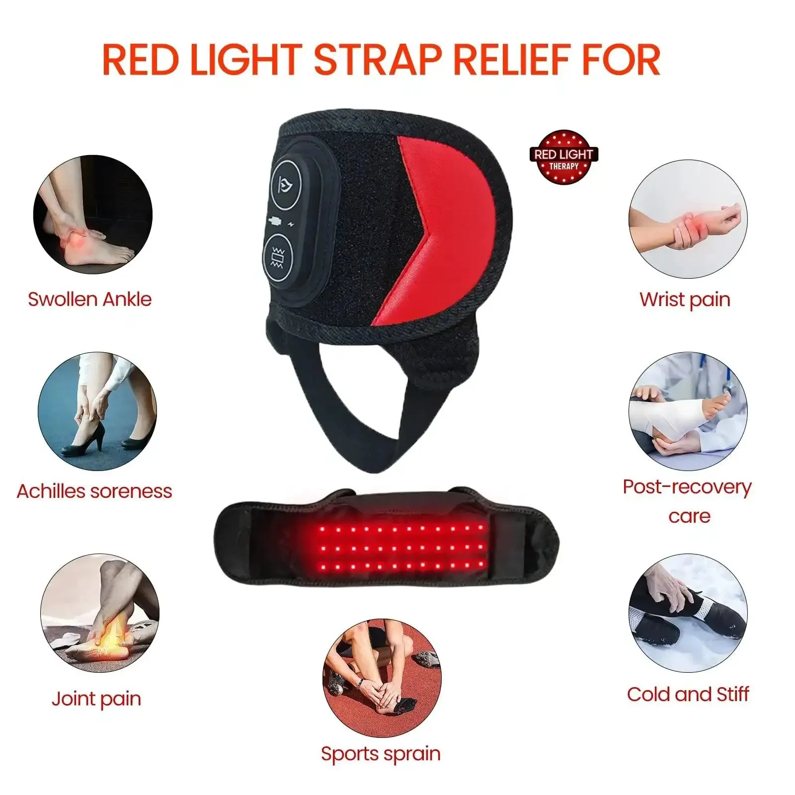 Cordless Red Light Therapy Ankle Massager Wrap With 660nm Red And 850nm Infrared Lights, Vibration And Heat, Rechargeable 3000mAh Battery, Go To Pain Relief For Ankle Wrist Foot Arch Comfort - Image 6