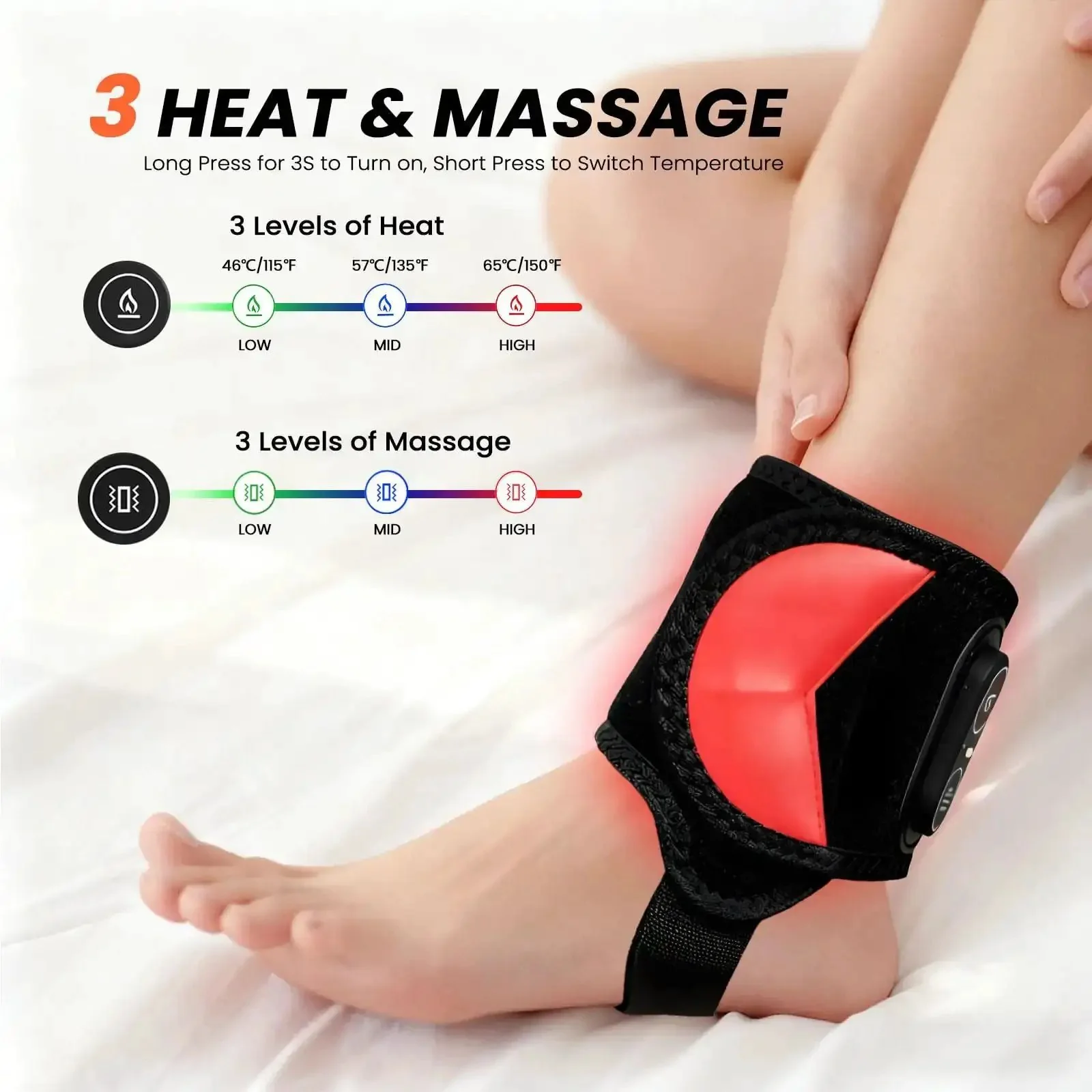 Cordless Red Light Therapy Ankle Massager Wrap With 660nm Red And 850nm Infrared Lights, Vibration And Heat, Rechargeable 3000mAh Battery, Go To Pain Relief For Ankle Wrist Foot Arch Comfort - Image 8