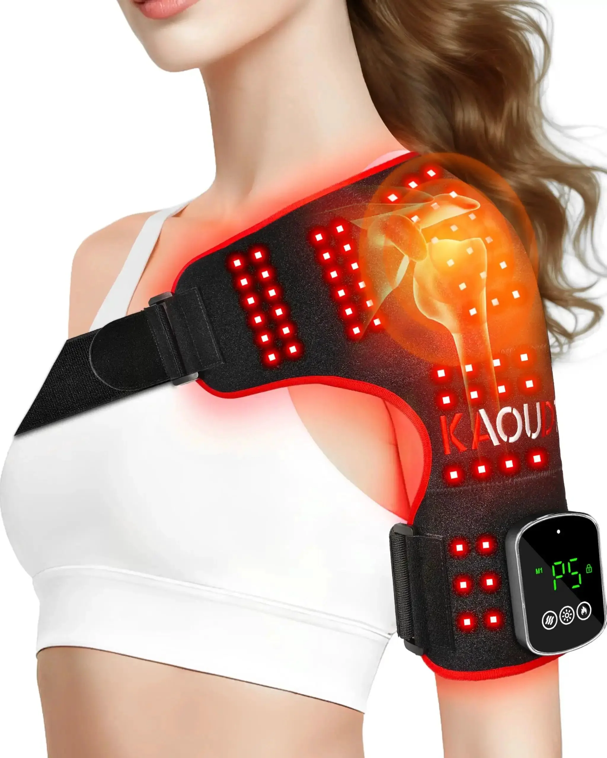 Cordless Red Light Therapy Shoulder Wrap With Vibration Massage And Heated Pad 5000mAh Rechargeable Massager 660nm Red Light And 850nm Near Infrared Therapy For Joint Pain Relief Portable Black
