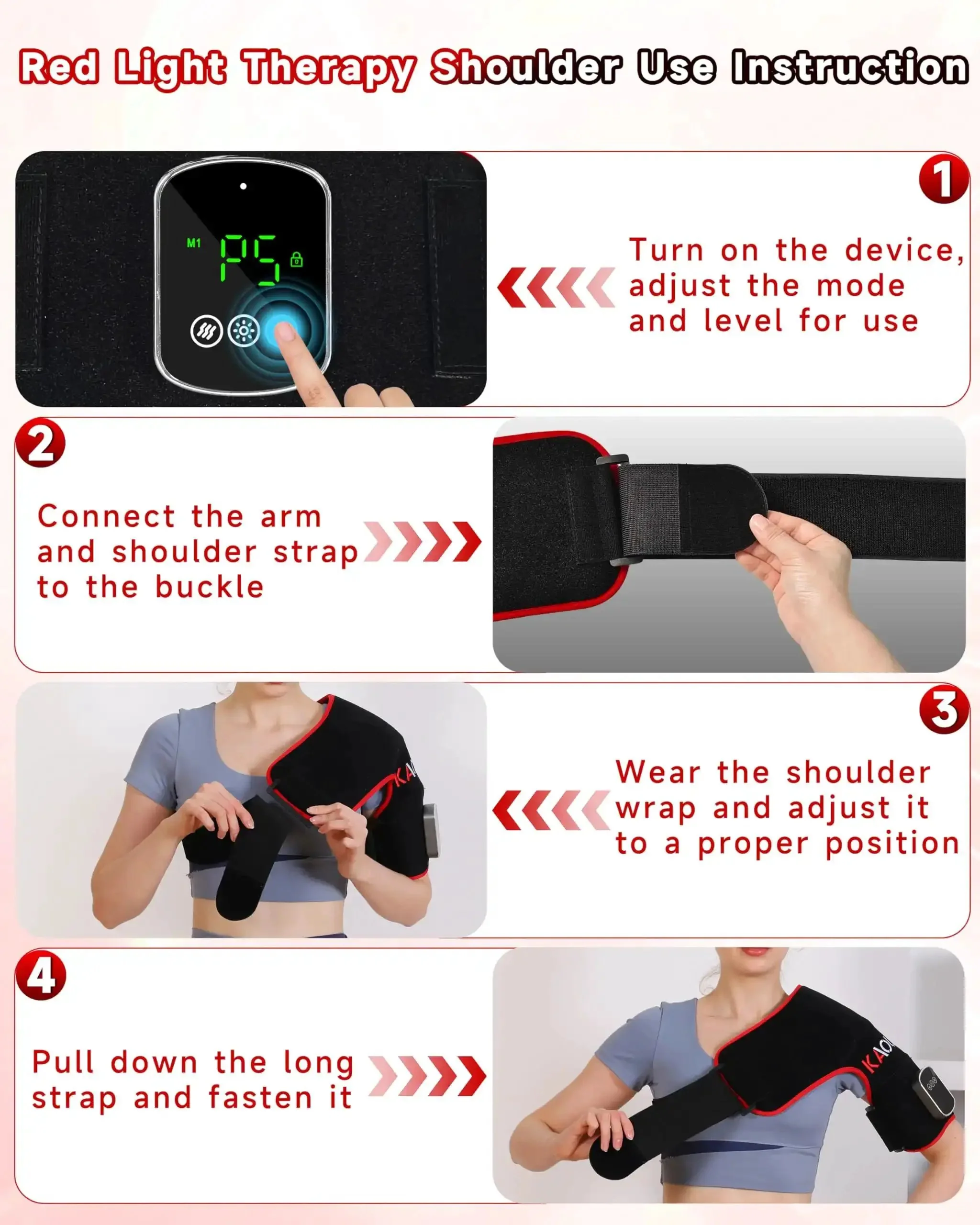 Cordless Red Light Therapy Shoulder Wrap With Vibration Massage And Heated Pad 5000mAh Rechargeable Massager 660nm Red Light And 850nm Near Infrared Therapy For Joint Pain Relief Portable Black - Image 2
