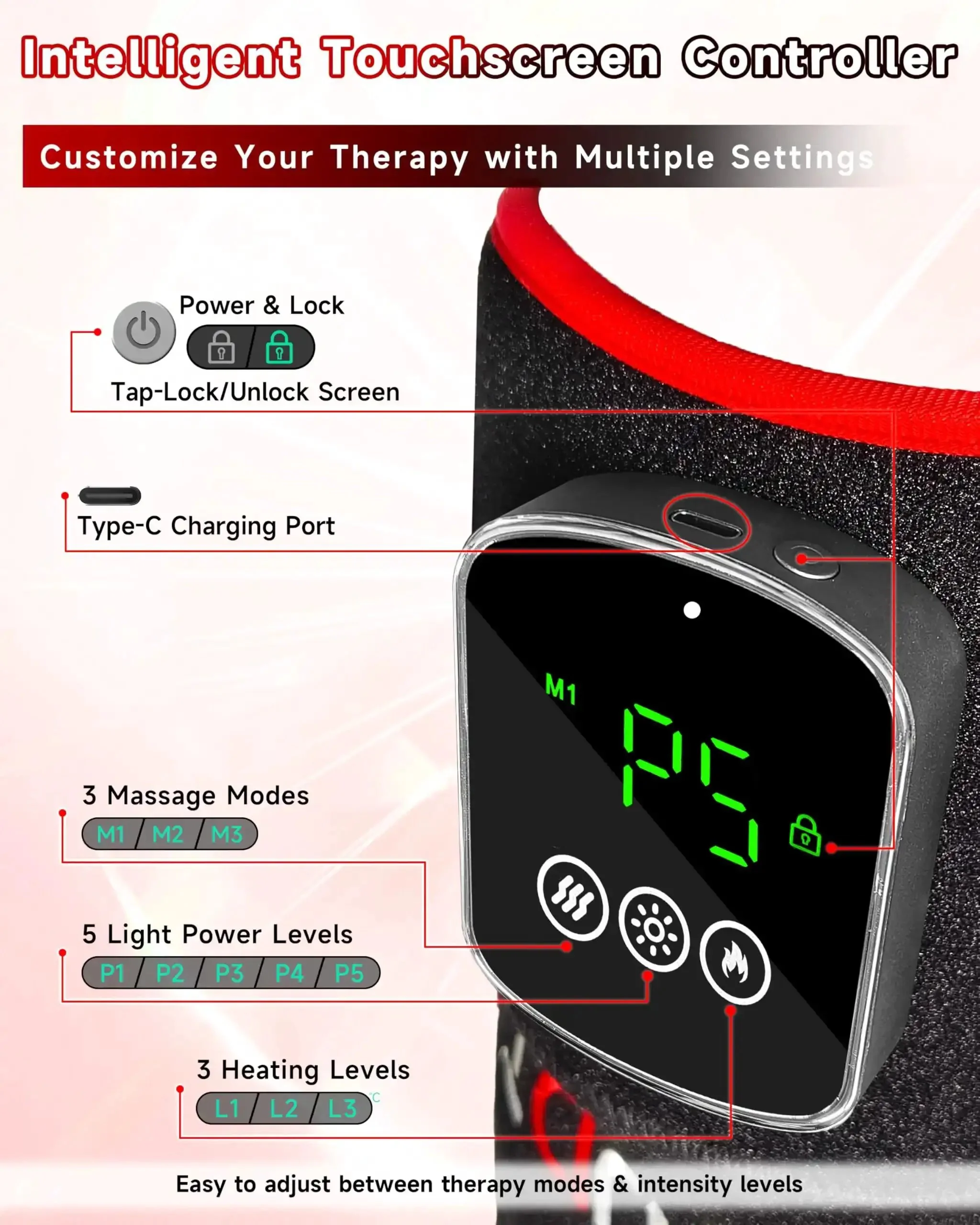 Cordless Red Light Therapy Shoulder Wrap With Vibration Massage And Heated Pad 5000mAh Rechargeable Massager 660nm Red Light And 850nm Near Infrared Therapy For Joint Pain Relief Portable Black - Image 3