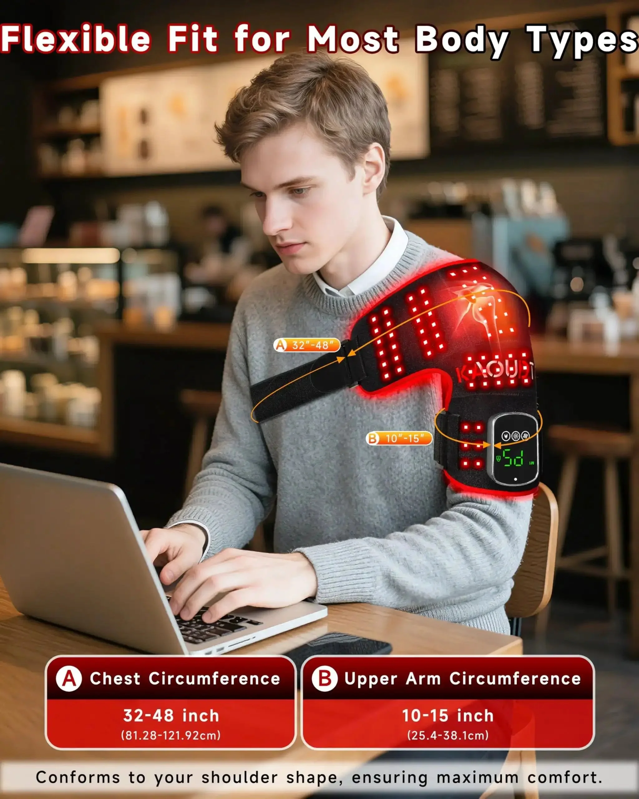 Cordless Red Light Therapy Shoulder Wrap With Vibration Massage And Heated Pad 5000mAh Rechargeable Massager 660nm Red Light And 850nm Near Infrared Therapy For Joint Pain Relief Portable Black - Image 4