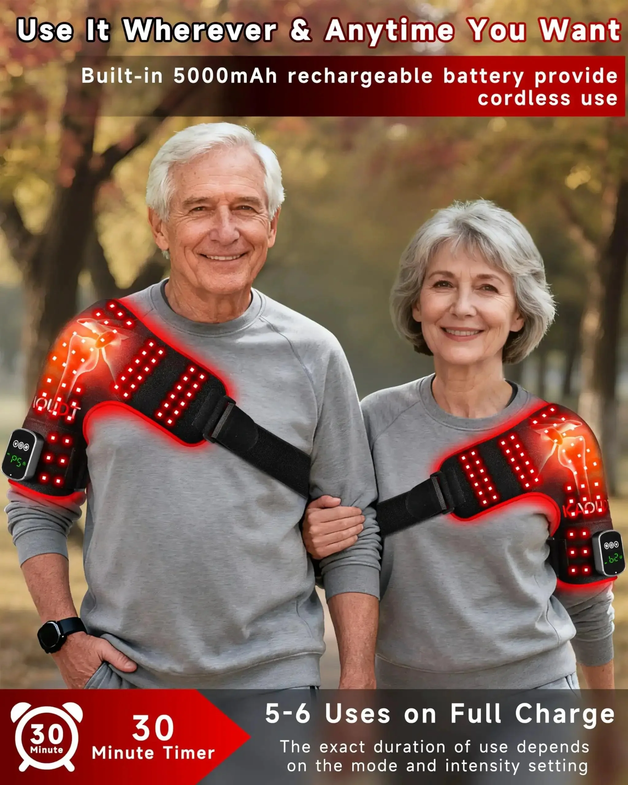 Cordless Red Light Therapy Shoulder Wrap With Vibration Massage And Heated Pad 5000mAh Rechargeable Massager 660nm Red Light And 850nm Near Infrared Therapy For Joint Pain Relief Portable Black - Image 5