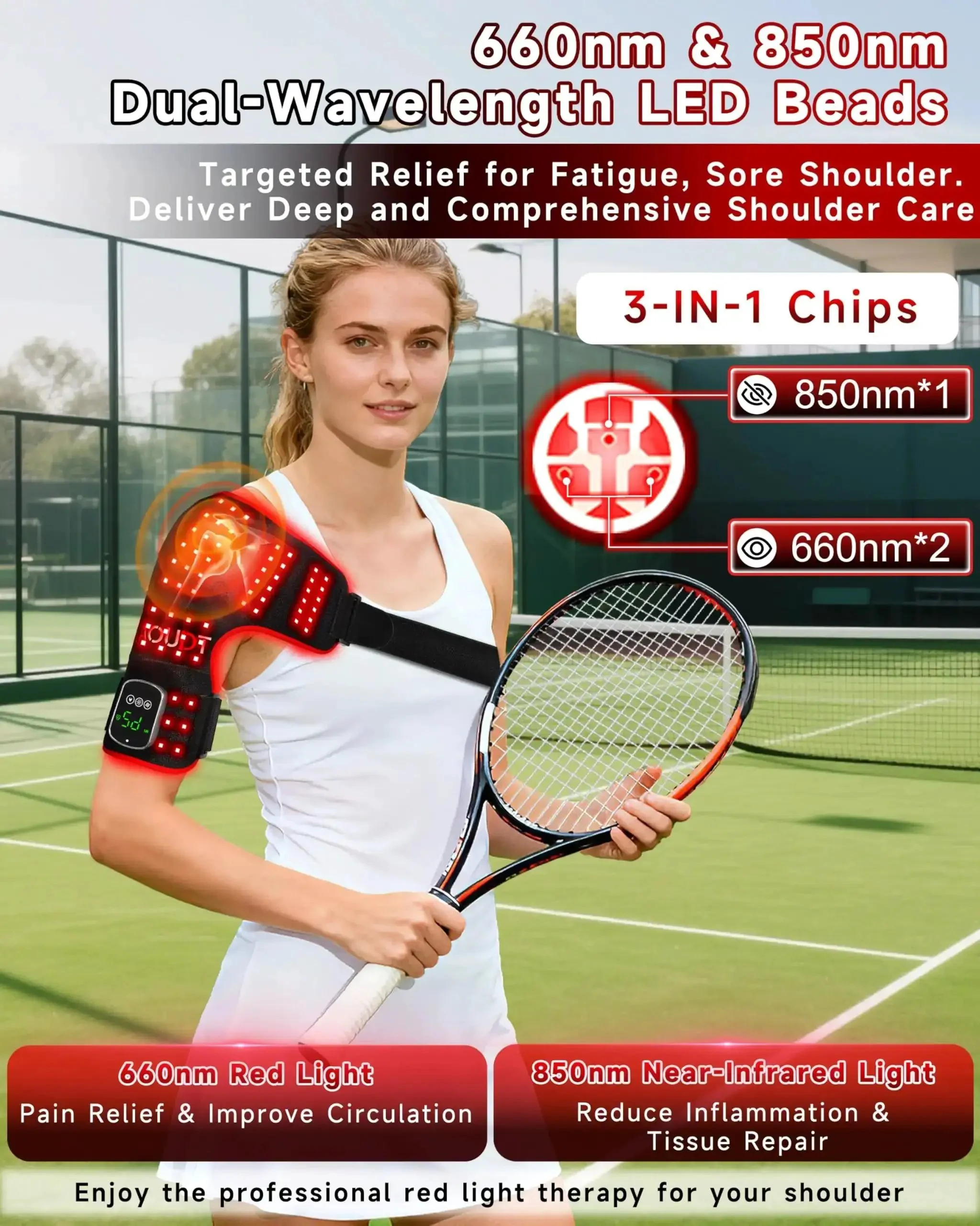 Cordless Red Light Therapy Shoulder Wrap With Vibration Massage And Heated Pad 5000mAh Rechargeable Massager 660nm Red Light And 850nm Near Infrared Therapy For Joint Pain Relief Portable Black - Image 6