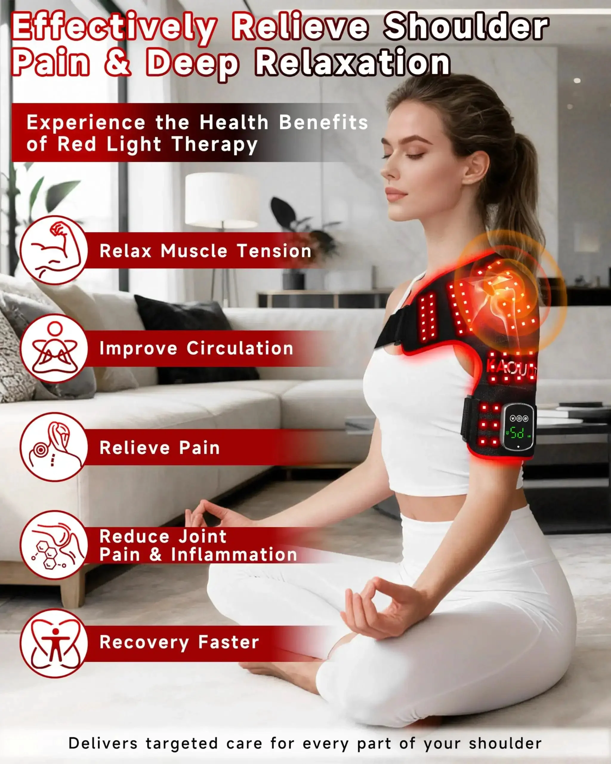 Cordless Red Light Therapy Shoulder Wrap With Vibration Massage And Heated Pad 5000mAh Rechargeable Massager 660nm Red Light And 850nm Near Infrared Therapy For Joint Pain Relief Portable Black - Image 7