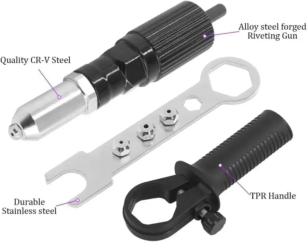 Cordless Rivet Gun Tool Kit For Drills With Four Threaded Heads 2.4mm 3.2mm 4.0mm 4.8mm, Pro Grade Riveter Drill Attachment Set, Lightweight Aluminum Body With Durable Alloy Steel Heads, Easy Quick Change And Portable - Image 4