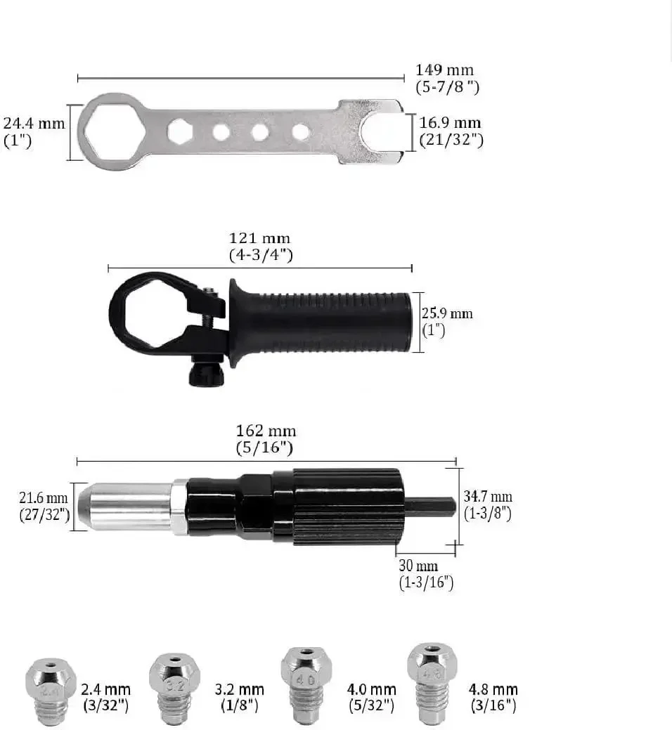 Cordless Rivet Gun Tool Kit For Drills With Four Threaded Heads 2.4mm 3.2mm 4.0mm 4.8mm, Pro Grade Riveter Drill Attachment Set, Lightweight Aluminum Body With Durable Alloy Steel Heads, Easy Quick Change And Portable - Image 6