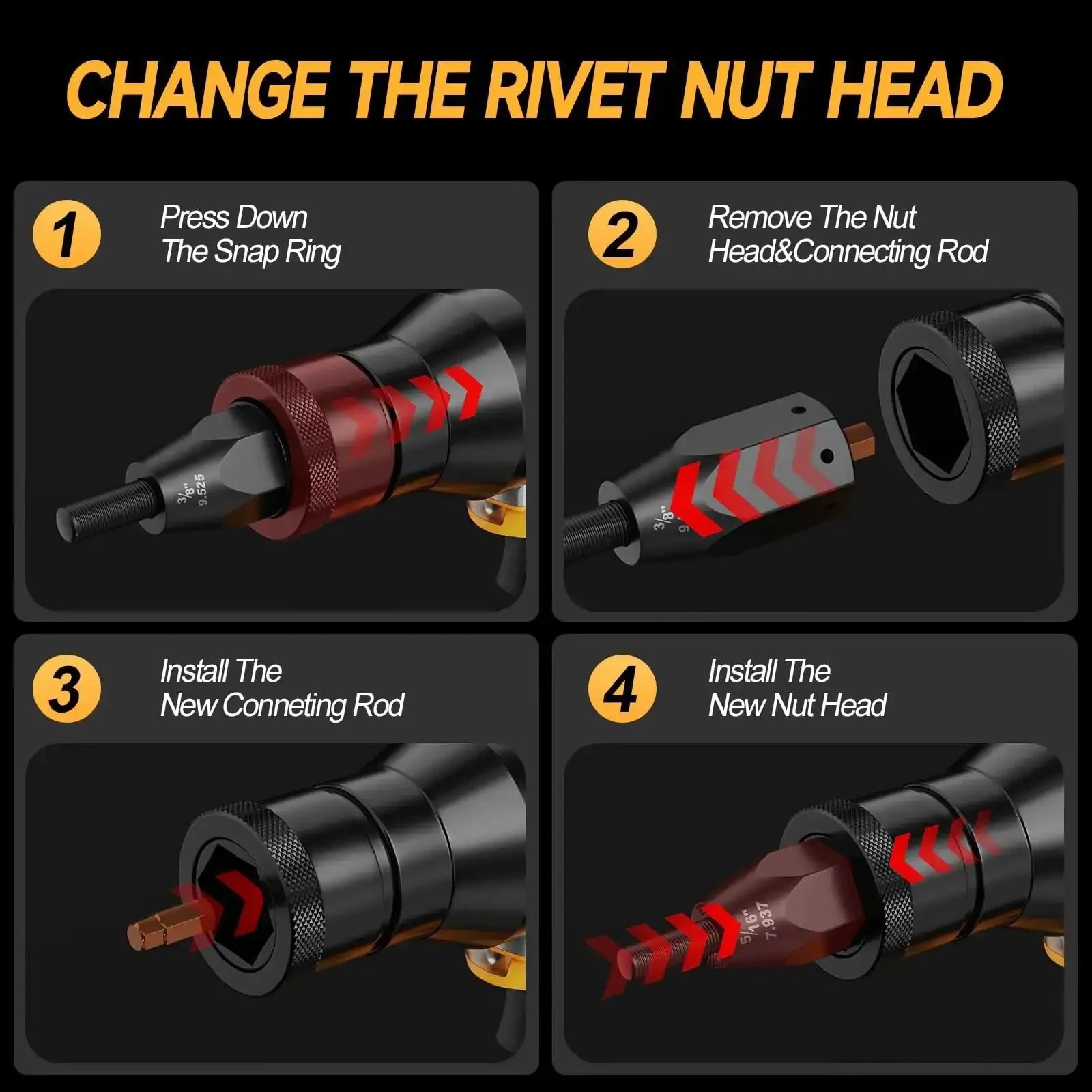 Cordless Rivet Nut Gun For Dewalt 20V Max Battery With Auto Mode And Memory One Quarter Inch Five Sixteen Inch Three Eighth Inch Nut Heads Go Anywhere Portable Rivnut Tool Tool Only - Image 3