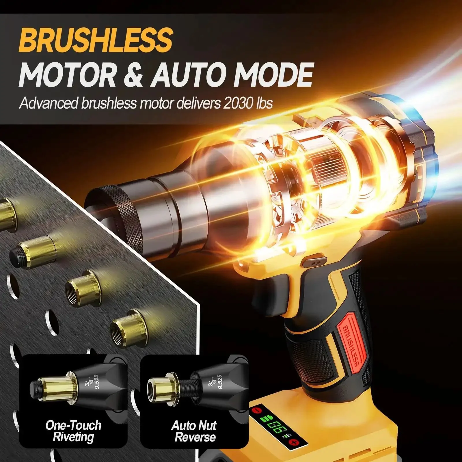 Cordless Rivet Nut Gun For Dewalt 20V Max Battery With Auto Mode And Memory One Quarter Inch Five Sixteen Inch Three Eighth Inch Nut Heads Go Anywhere Portable Rivnut Tool Tool Only - Image 7