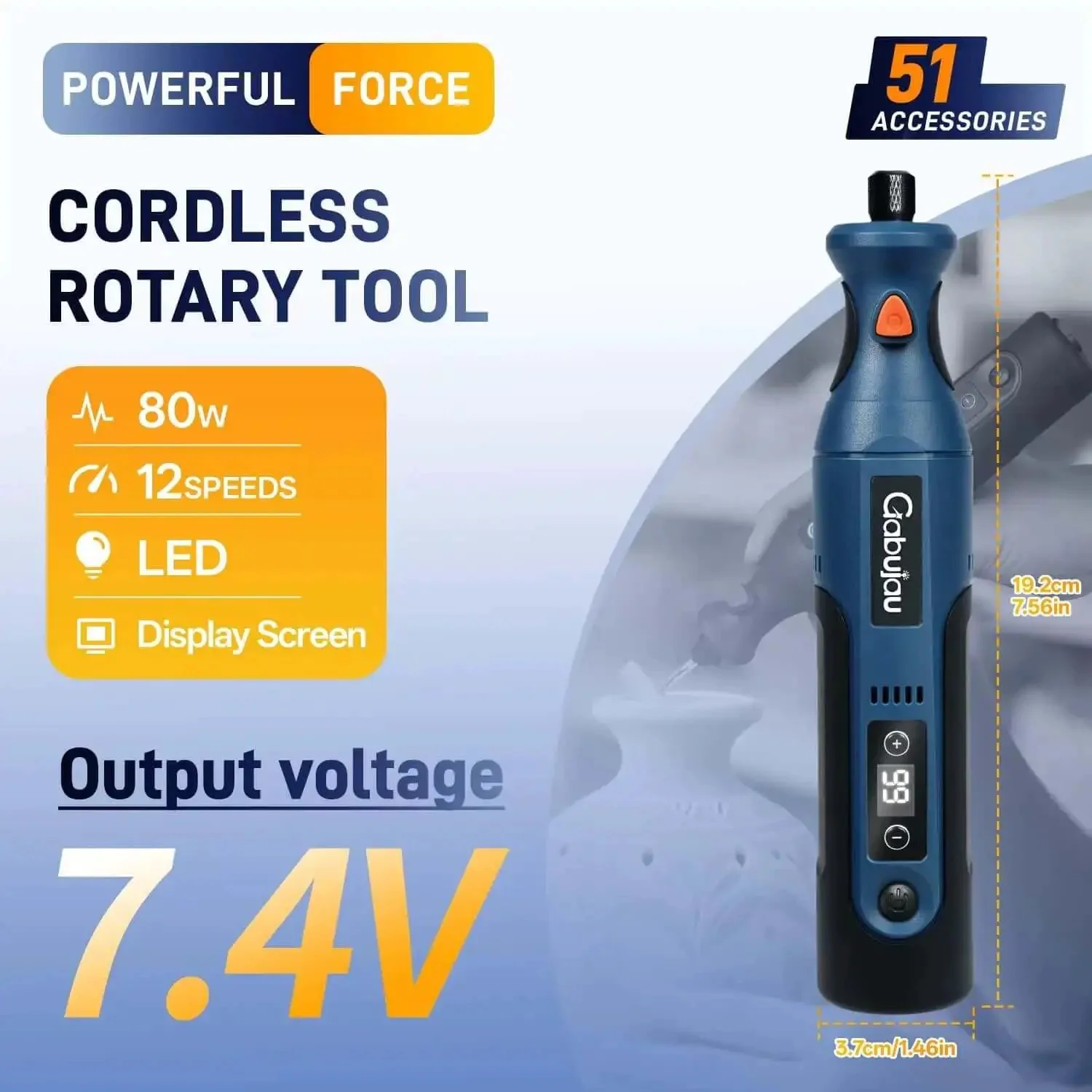 Cordless Rotary Tool Kit Mini 7.4V USB Rechargeable 12 Speed Power Drill For Sanding Polishing Drilling Wood Carving Jewelry Making And 3D Printing Includes 51 Accessories For DIY Crafts - Image 9