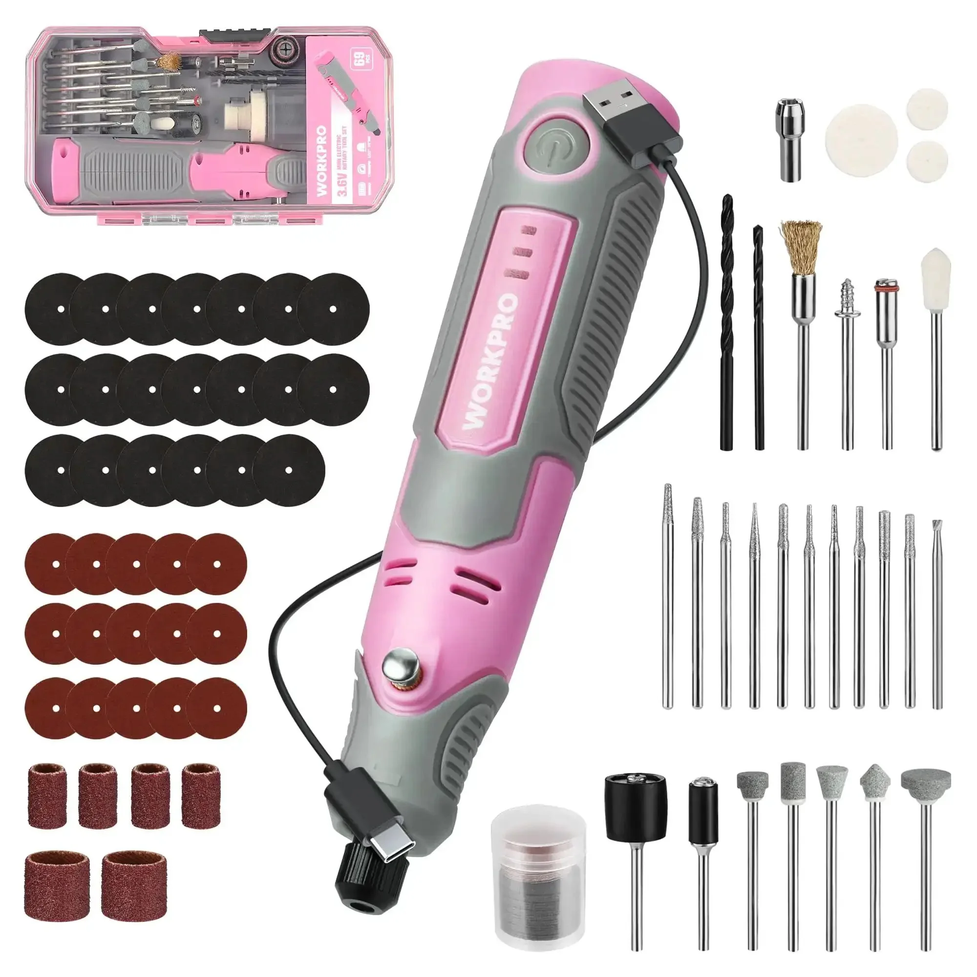 Cordless Rotary Tool Kit With 71-Piece Accessory Set, 3 Speeds, USB Rechargeable Mini Rotary Tool For Engraving, Sanding, Polishing, Carving, Cutting, And DIY Crafts - Pink Ribbon