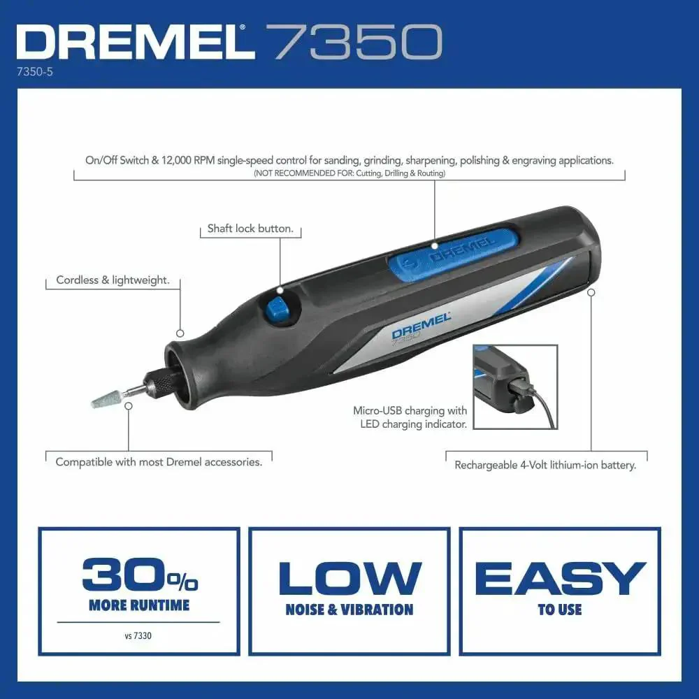 Cordless Rotary Tool Kit With USB C Battery And 5 Accessories, 12000 RPM, Long Lasting Runtime, Lightweight And Easy To Control For Carving, Engraving, Sanding And Cleaning, Grab And Go DIY Home Projects - Image 6