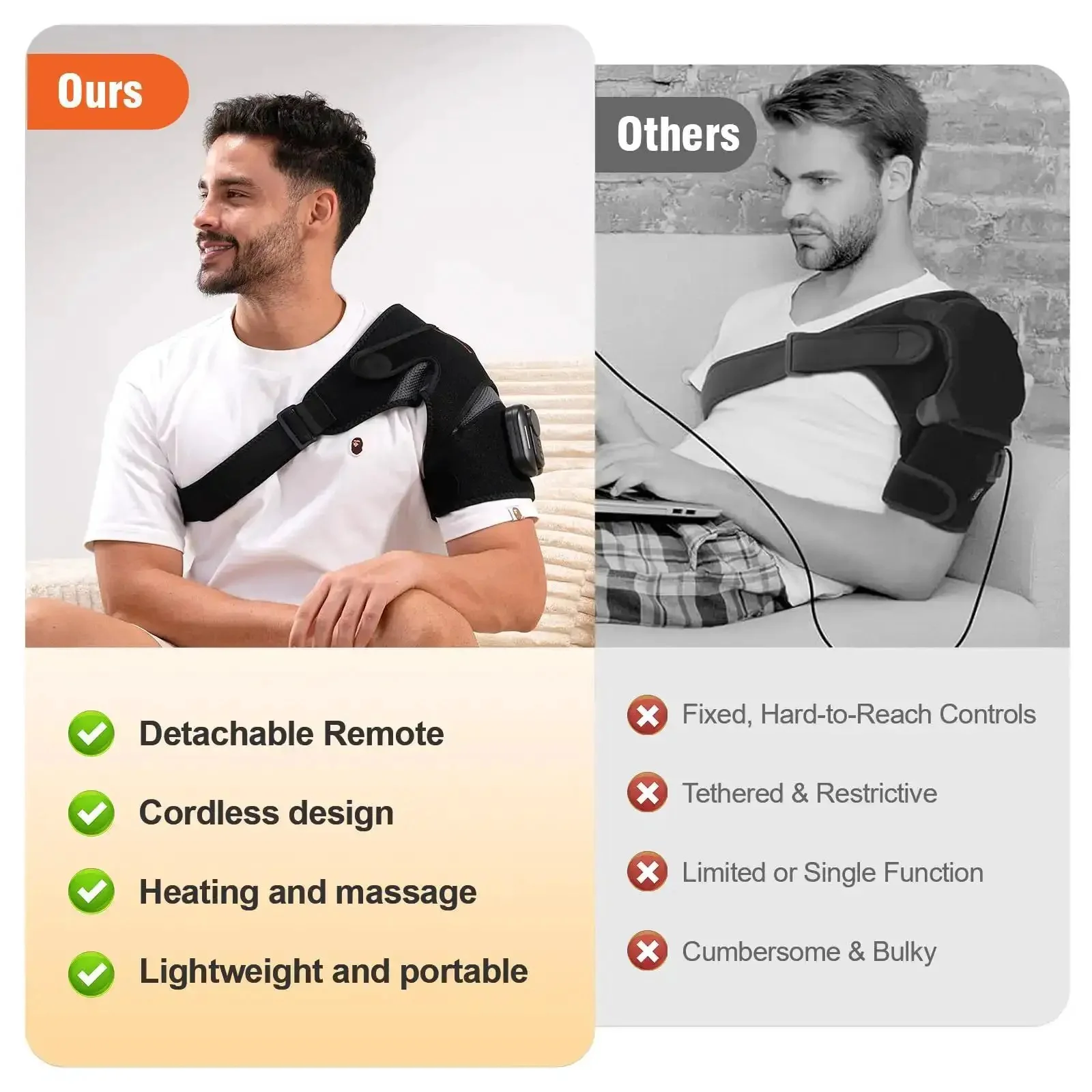 Cordless Shoulder Heating Pad With Detachable Remote, Five Heat Levels And Five Vibration Modes, Heated Shoulder Wrap Massager For Quick Relaxation And Pain Relief, Your Go To Gift For Women And Men - Image 4