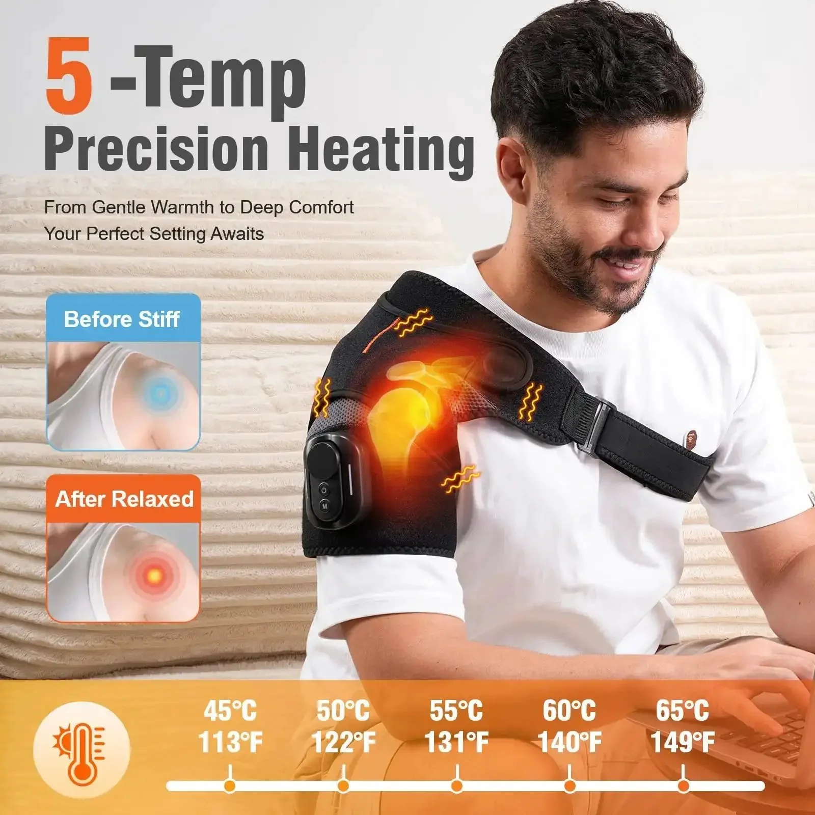 Cordless Shoulder Heating Pad With Detachable Remote, Five Heat Levels And Five Vibration Modes, Heated Shoulder Wrap Massager For Quick Relaxation And Pain Relief, Your Go To Gift For Women And Men - Image 7