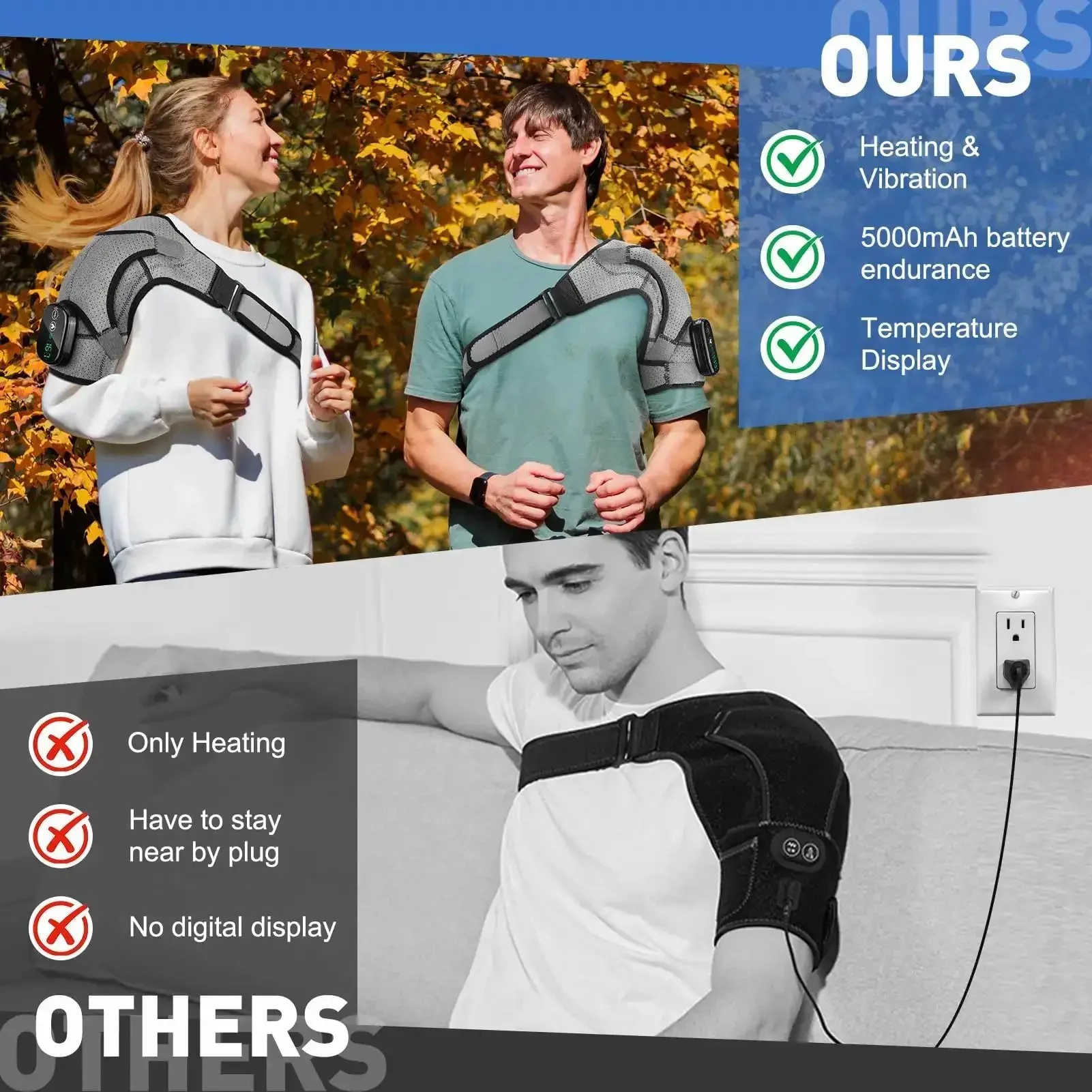 Cordless Shoulder Heating Pad With Heat And Vibration, No Wires Portable Shoulder Massager For Pain Relief, Heated Shoulder Brace For Rotator Cuff, All Day Comfort For Men And Women, Adjustable Temperature 104F To 167F - Image 4