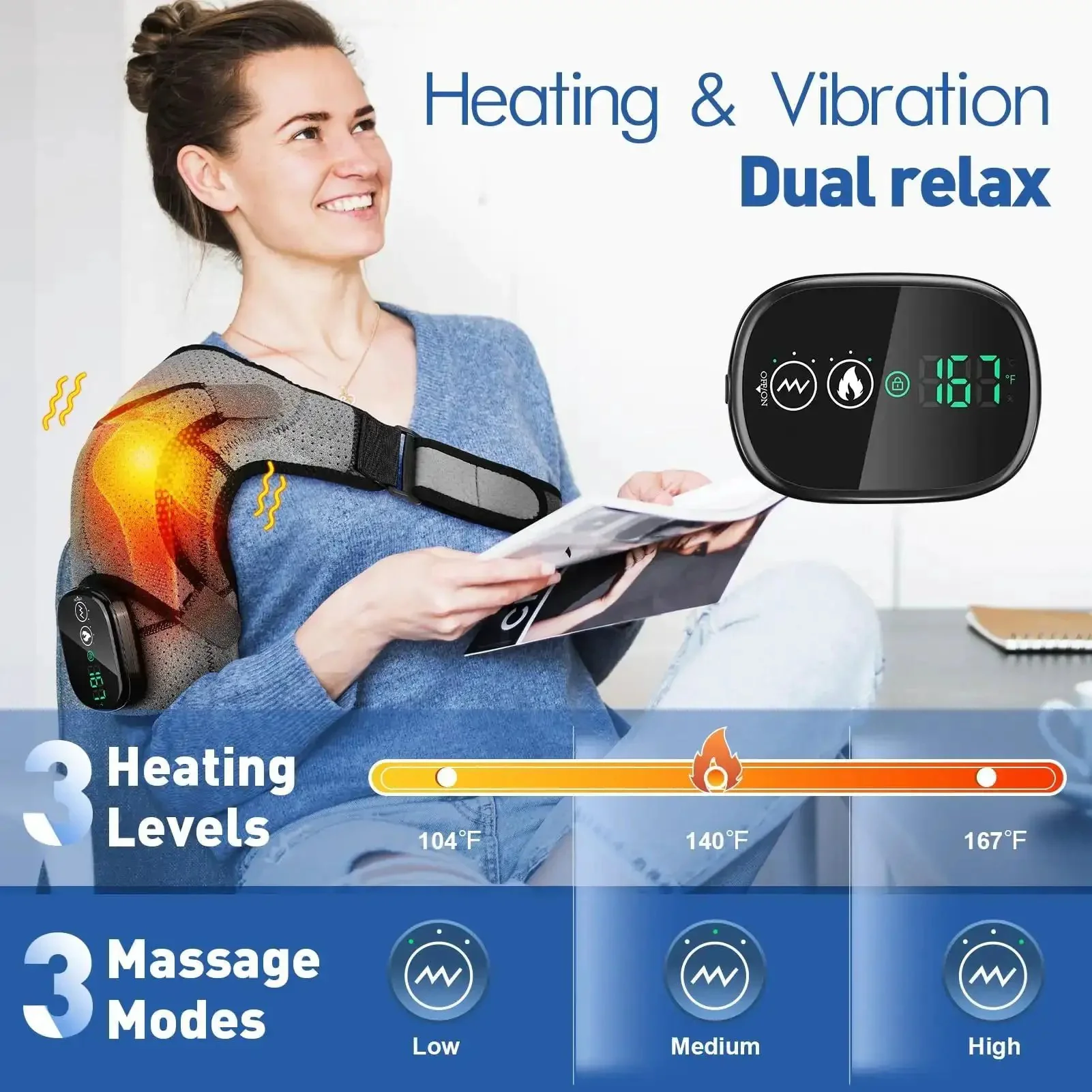 Cordless Shoulder Heating Pad With Heat And Vibration, No Wires Portable Shoulder Massager For Pain Relief, Heated Shoulder Brace For Rotator Cuff, All Day Comfort For Men And Women, Adjustable Temperature 104F To 167F - Image 5