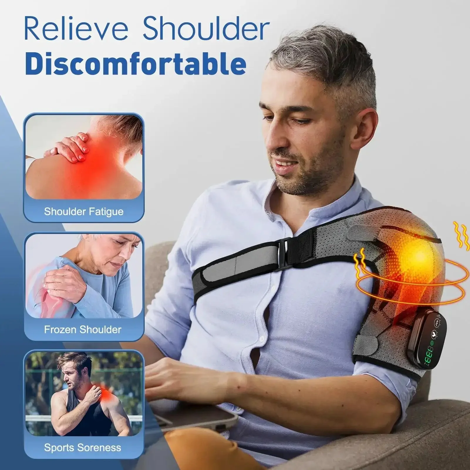 Cordless Shoulder Heating Pad With Heat And Vibration, No Wires Portable Shoulder Massager For Pain Relief, Heated Shoulder Brace For Rotator Cuff, All Day Comfort For Men And Women, Adjustable Temperature 104F To 167F - Image 7
