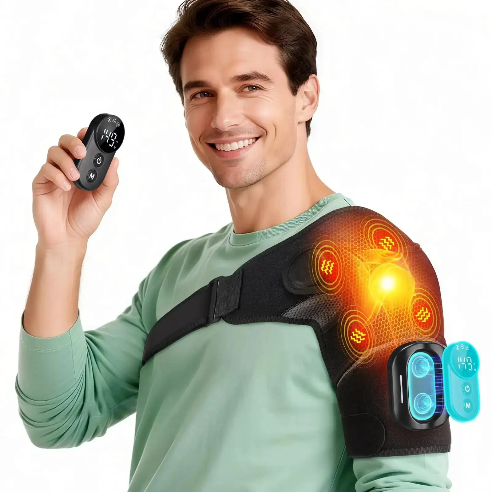 Cordless Shoulder Heating Pad With Massage And Remote Control For Real Relief From Rotator Cuff Pain Frozen Shoulder Tendonitis Sprains And Sore Shoulders For Men And Women