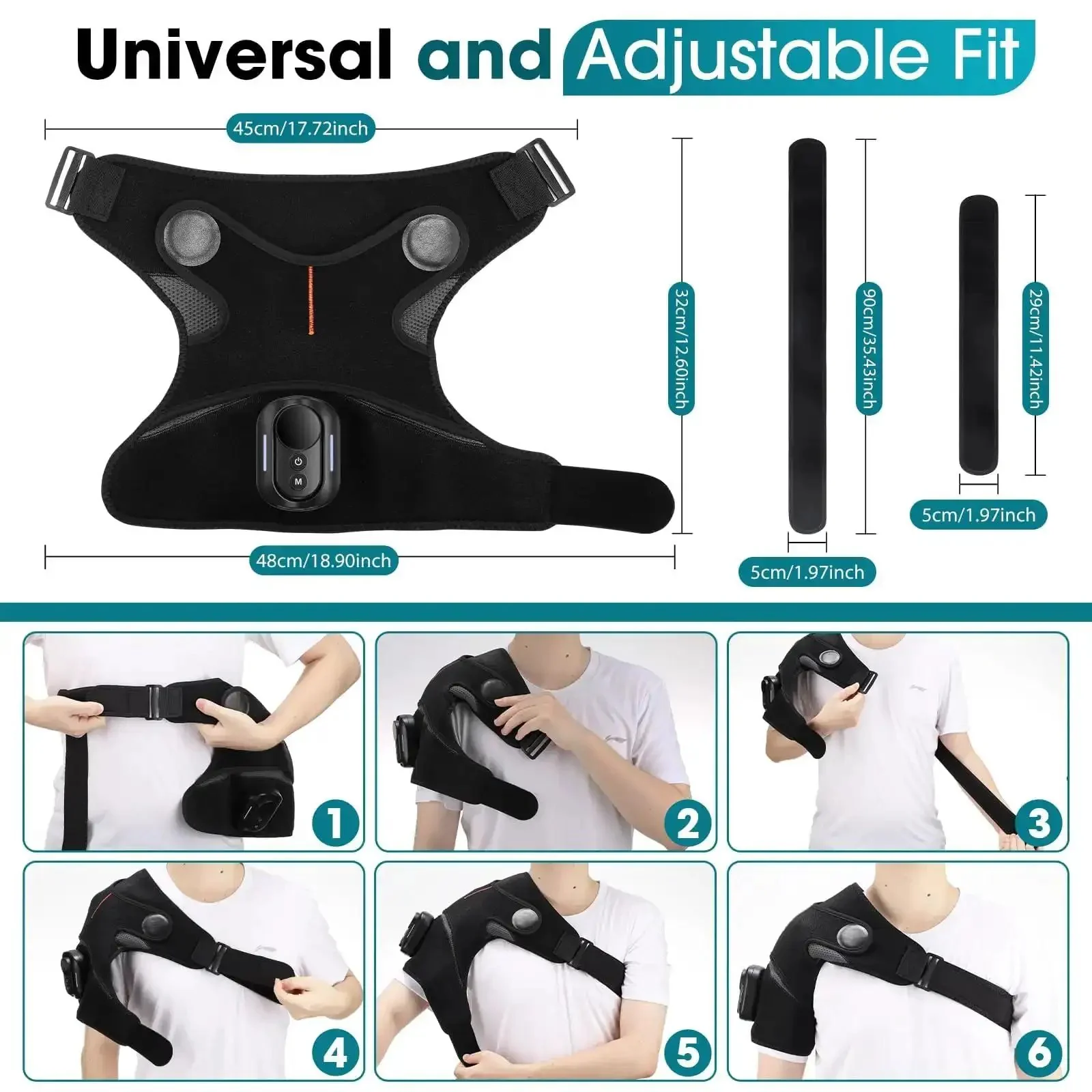 Cordless Shoulder Heating Pad With Massage For Frozen Shoulder And Rotator Cuff Pain Relief, 5000mAh Battery Powered Detachable Controller, Heated Massage With Five Heat Levels And Vibrations - Image 3