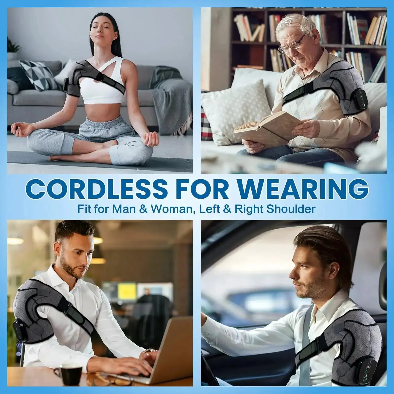 Cordless Shoulder Heating Pad With Massage On The Go, Electric Heated Shoulder Wrap With 3 Vibration Modes And 3 Heat Settings, All Day Pain Relief For Rotator Cuff And Frozen Shoulder, 5000mAh Rechargeable Power, Unisex - Image 4
