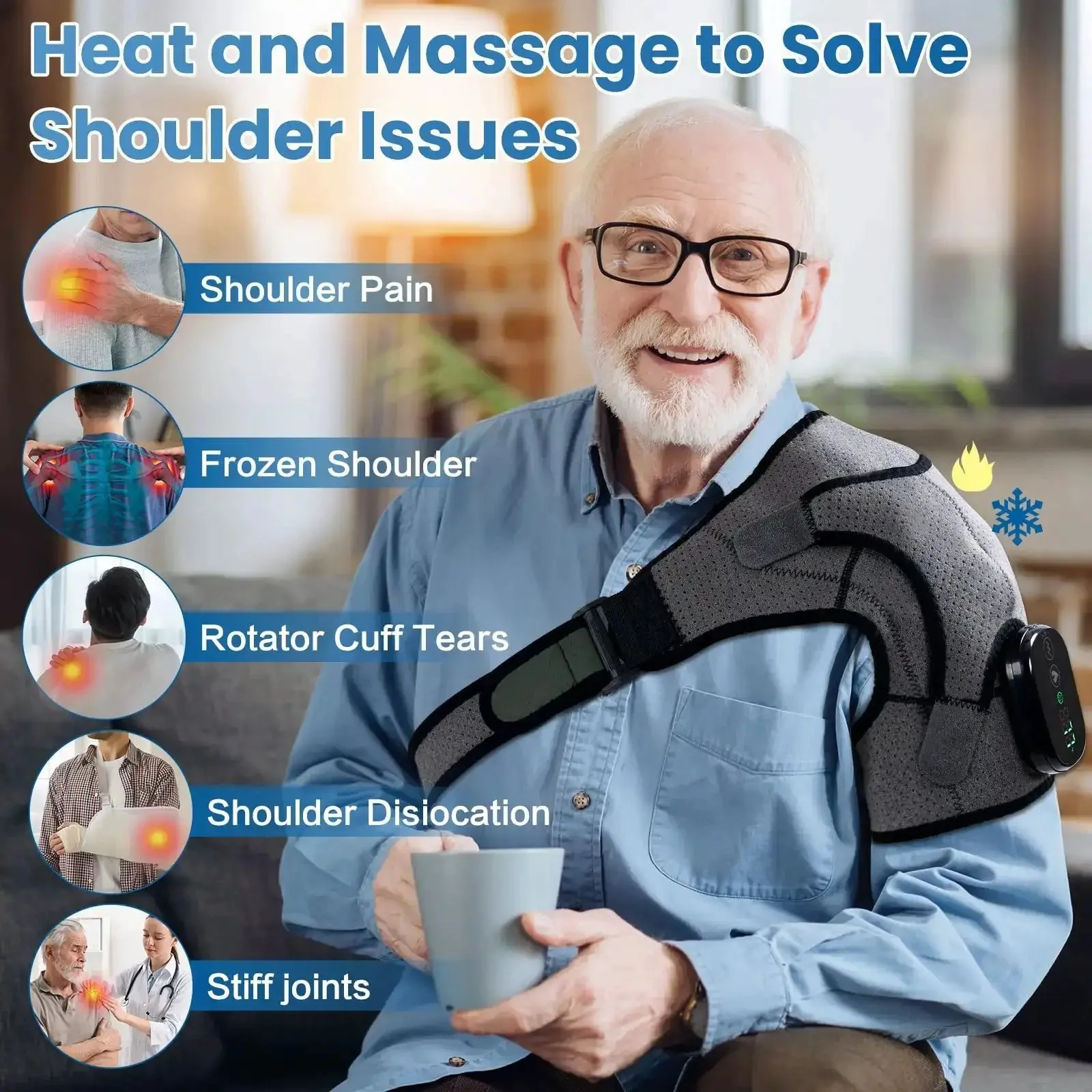 Cordless Shoulder Heating Pad With Massage On The Go, Electric Heated Shoulder Wrap With 3 Vibration Modes And 3 Heat Settings, All Day Pain Relief For Rotator Cuff And Frozen Shoulder, 5000mAh Rechargeable Power, Unisex - Image 9