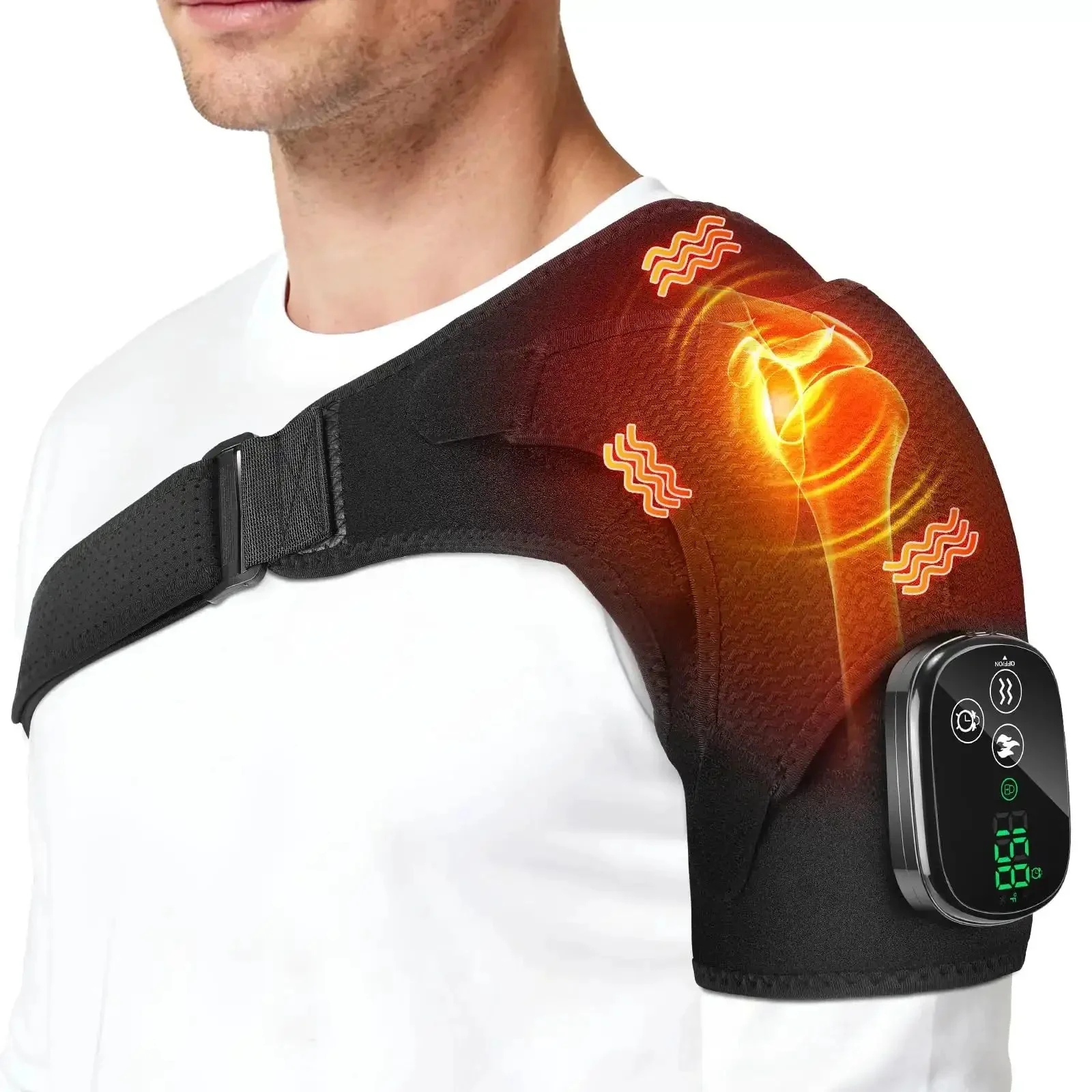 Cordless Shoulder Heating Pad With Massager Portable Upper Back And Shoulder Warmer With 6 Heat Levels 3 Vibration Modes 6 Timers Easy Touch Control And Auto Shutoff Ideal For Muscle Relief At Home Or On The Go