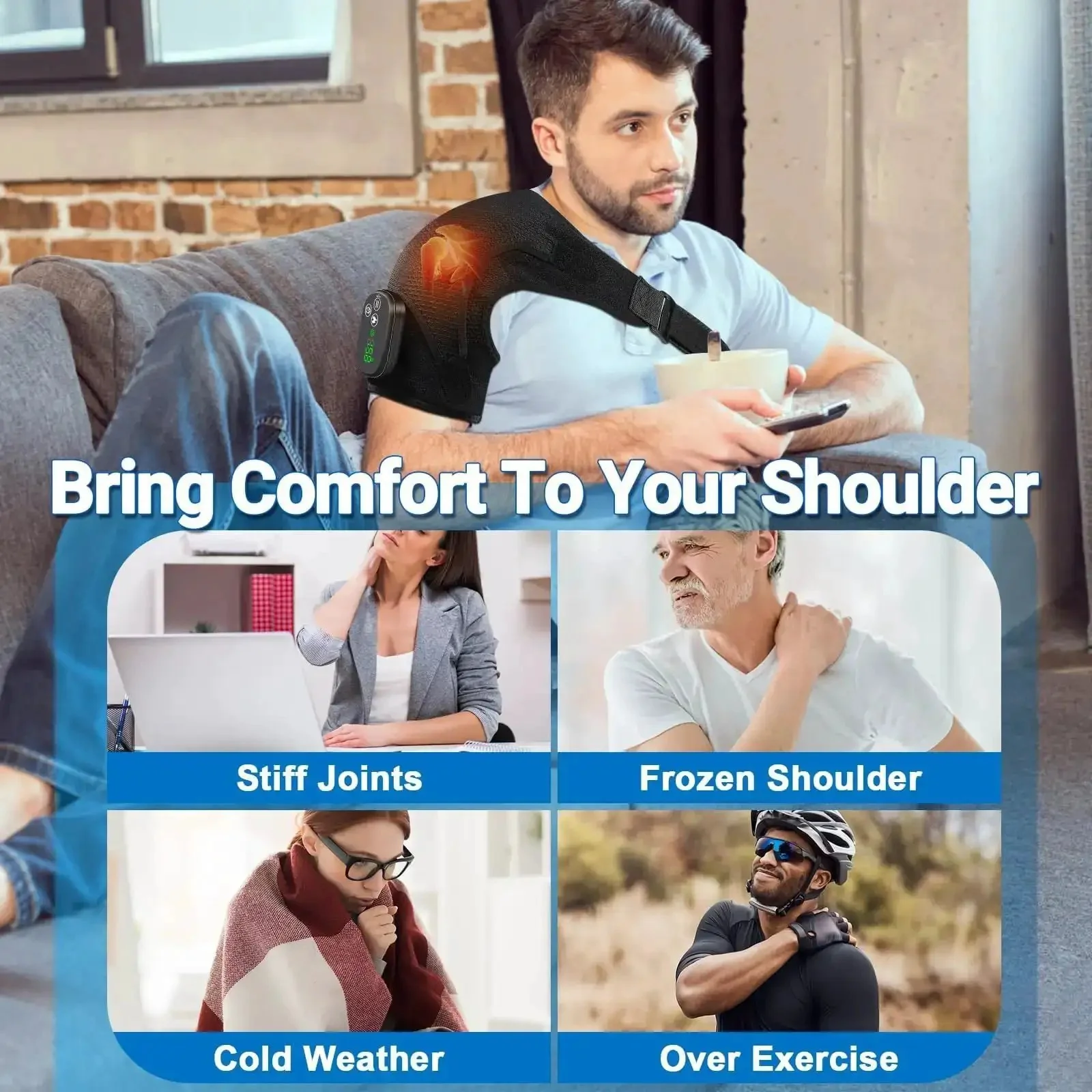 Cordless Shoulder Heating Pad With Massager Portable Upper Back And Shoulder Warmer With 6 Heat Levels 3 Vibration Modes 6 Timers Easy Touch Control And Auto Shutoff Ideal For Muscle Relief At Home Or On The Go - Image 5