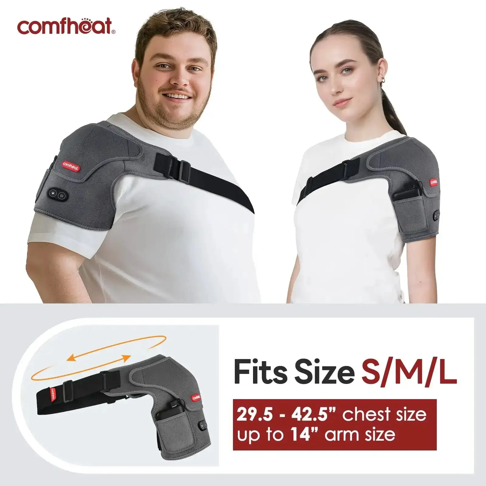 Cordless Shoulder Heating Pad With Vibration Massage, 5000mAh Battery, Portable On The Go Hot Compress For Frozen Shoulder And Rotator Cuff Pain, 3 Heat Levels And 3 Vibration Modes, 1-3 Hour Use For Men And Women - Image 2