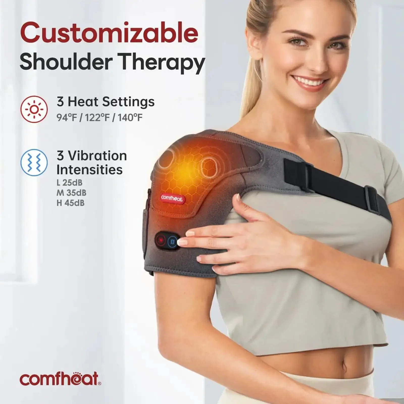 Cordless Shoulder Heating Pad With Vibration Massage, 5000mAh Battery, Portable On The Go Hot Compress For Frozen Shoulder And Rotator Cuff Pain, 3 Heat Levels And 3 Vibration Modes, 1-3 Hour Use For Men And Women - Image 5