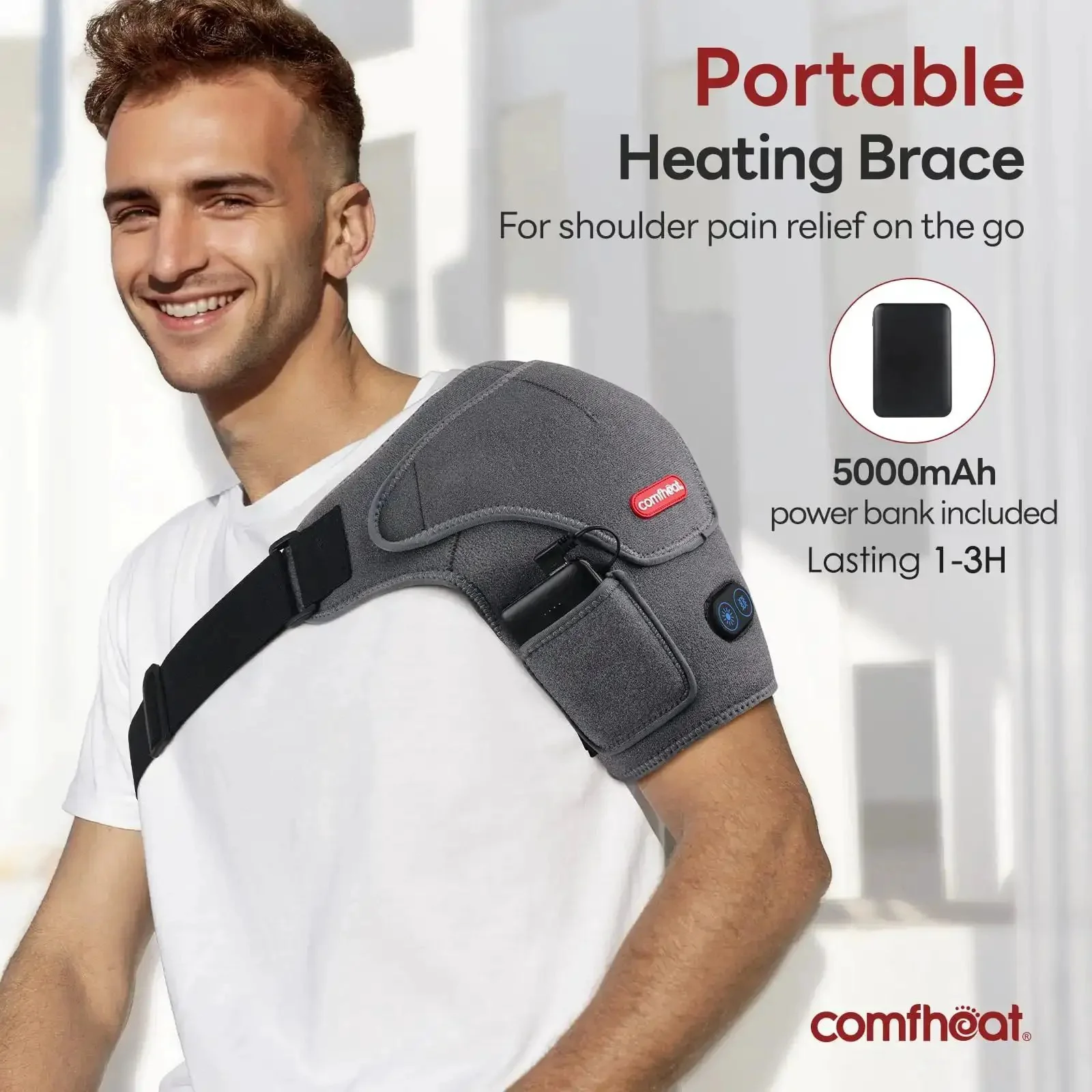 Cordless Shoulder Heating Pad With Vibration Massage, 5000mAh Battery, Portable On The Go Hot Compress For Frozen Shoulder And Rotator Cuff Pain, 3 Heat Levels And 3 Vibration Modes, 1-3 Hour Use For Men And Women - Image 6