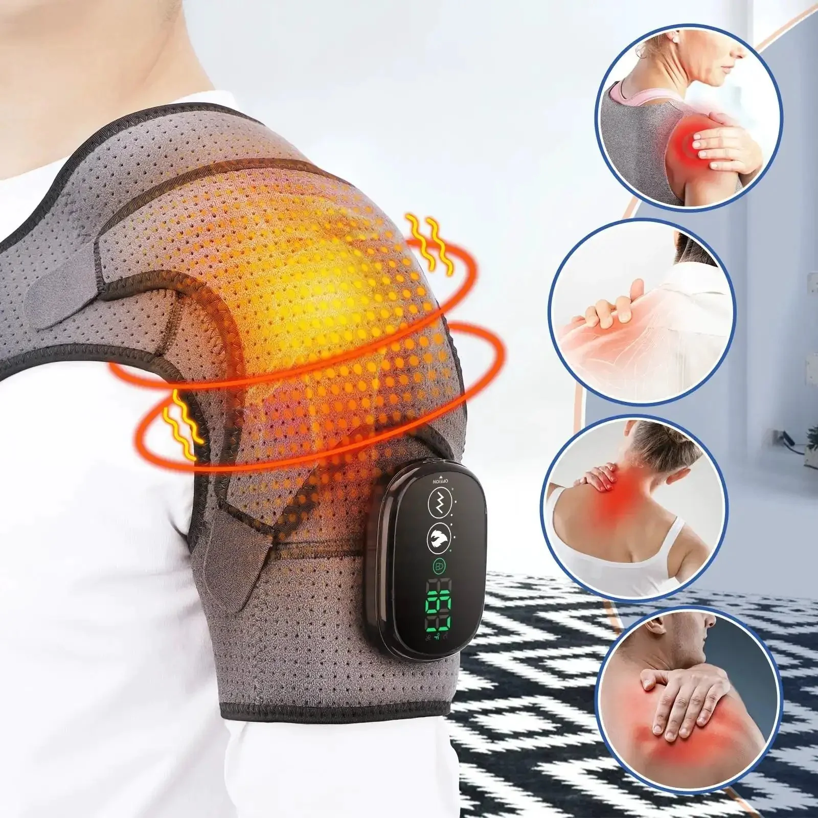 Cordless Shoulder Heating Pad With Vibration Massage Wireless Heated Shoulder Wrap Portable Shoulder Massager And Brace For Women And Men All Day Comfort On The Go Pain Relief Deep Heat Therapy FSA Eligible - Image 9