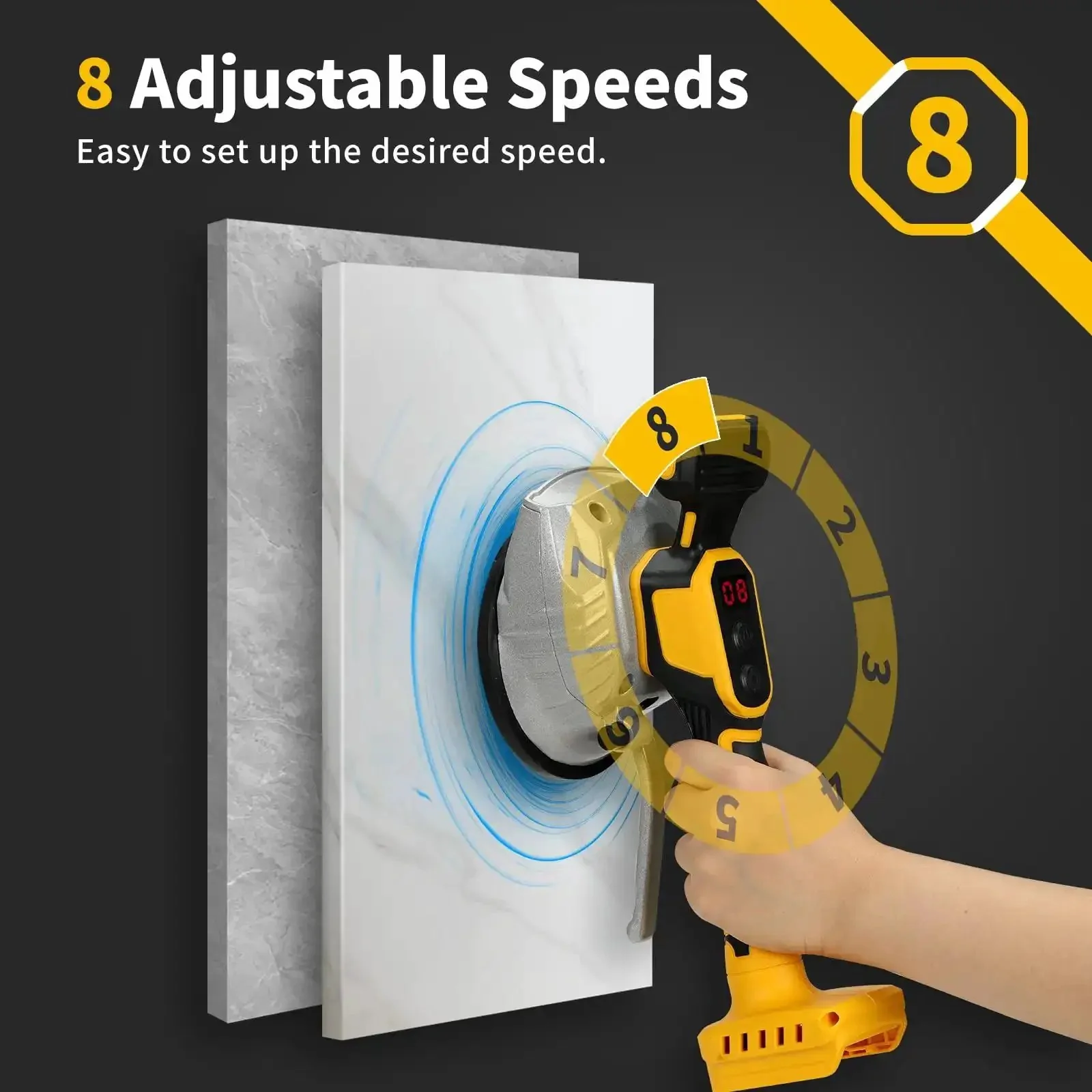 Cordless Tile Vibration Leveling Tool With 8 Speed Digital Display, Go To DeWalt 20V Battery Compatible, Portable Tile Vibrator For Floor And Wall Finishes, Battery Not Included - Image 3
