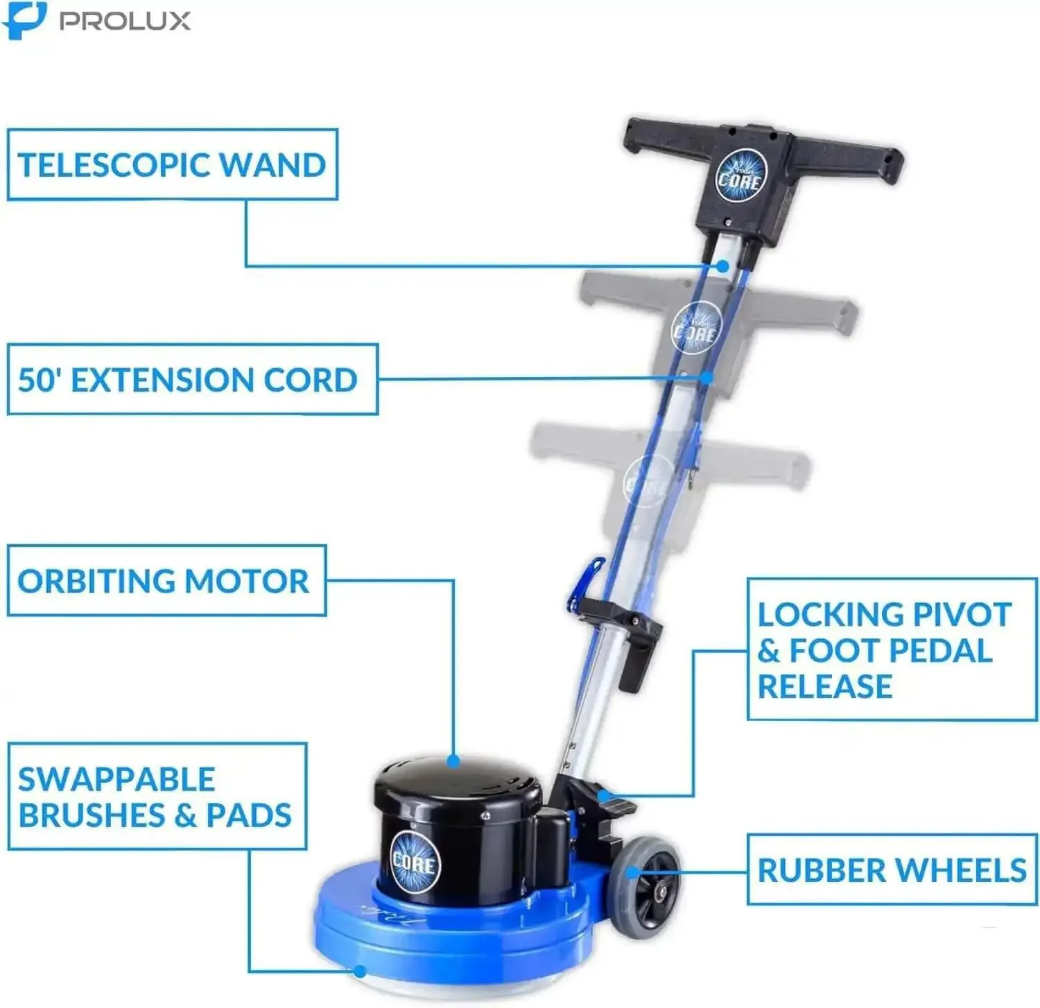 Core 13 Inch Electric Floor Buffer Scrubber And Polisher For All Floor Surfaces Heavy Duty Cleaning Machine For Home And Business Fast Spin Buffing Easy Glide Save Time On Floors No Kneeling - Image 8