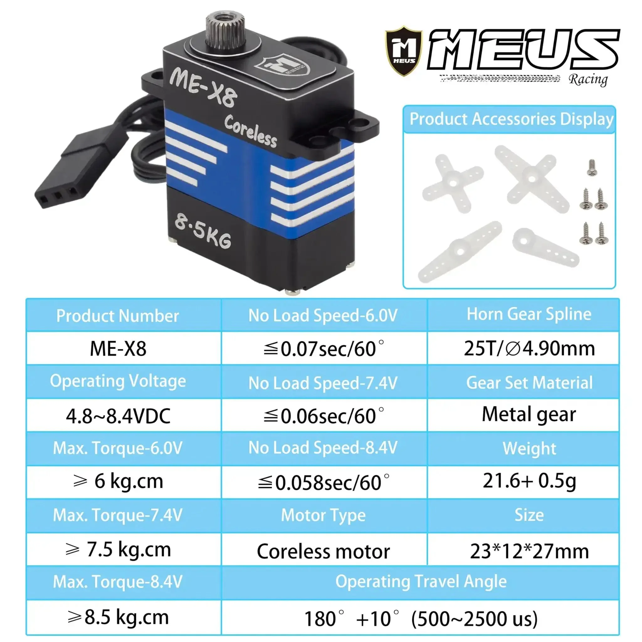 Coreless RC Micro Servo 8.5KG High Torque For SCX24 TRX4M SCX10 TRX4 1/24 1/18 1/10 1/8 RC Crawlers 6-8.4V Beefy Metal Gears For Stable Power And Accurate Steering - Image 7