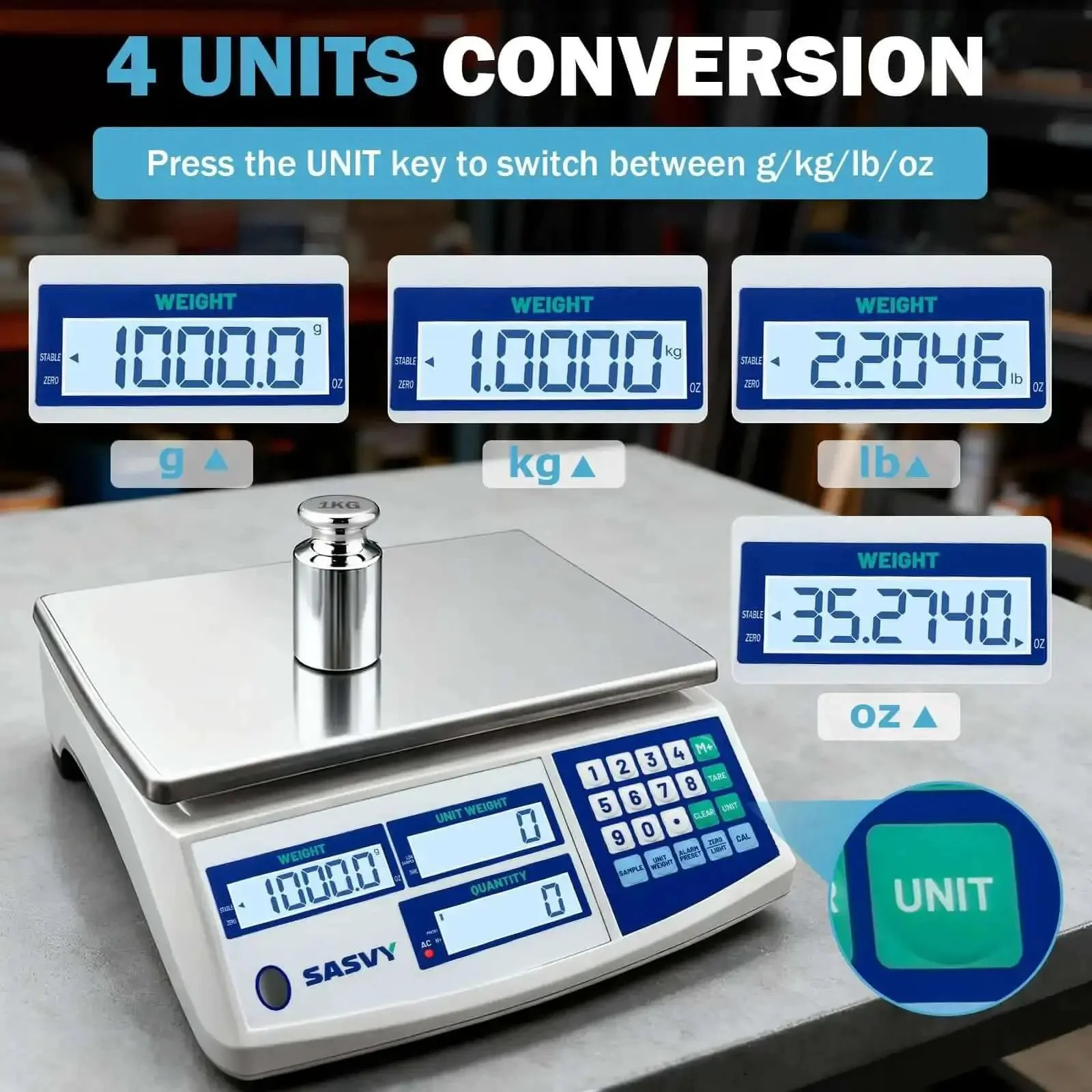 Counting Scale For Inventory And Small Parts With 30kg Capacity And 0.1g Precision, Digital Scale With Battery, Quick Unit Conversions Between G, Kg, Oz, Lb, Triple Display Showing Weight, Unit Weight, And Quantity, Great For Coins, Tickets, Pieces - Image 6