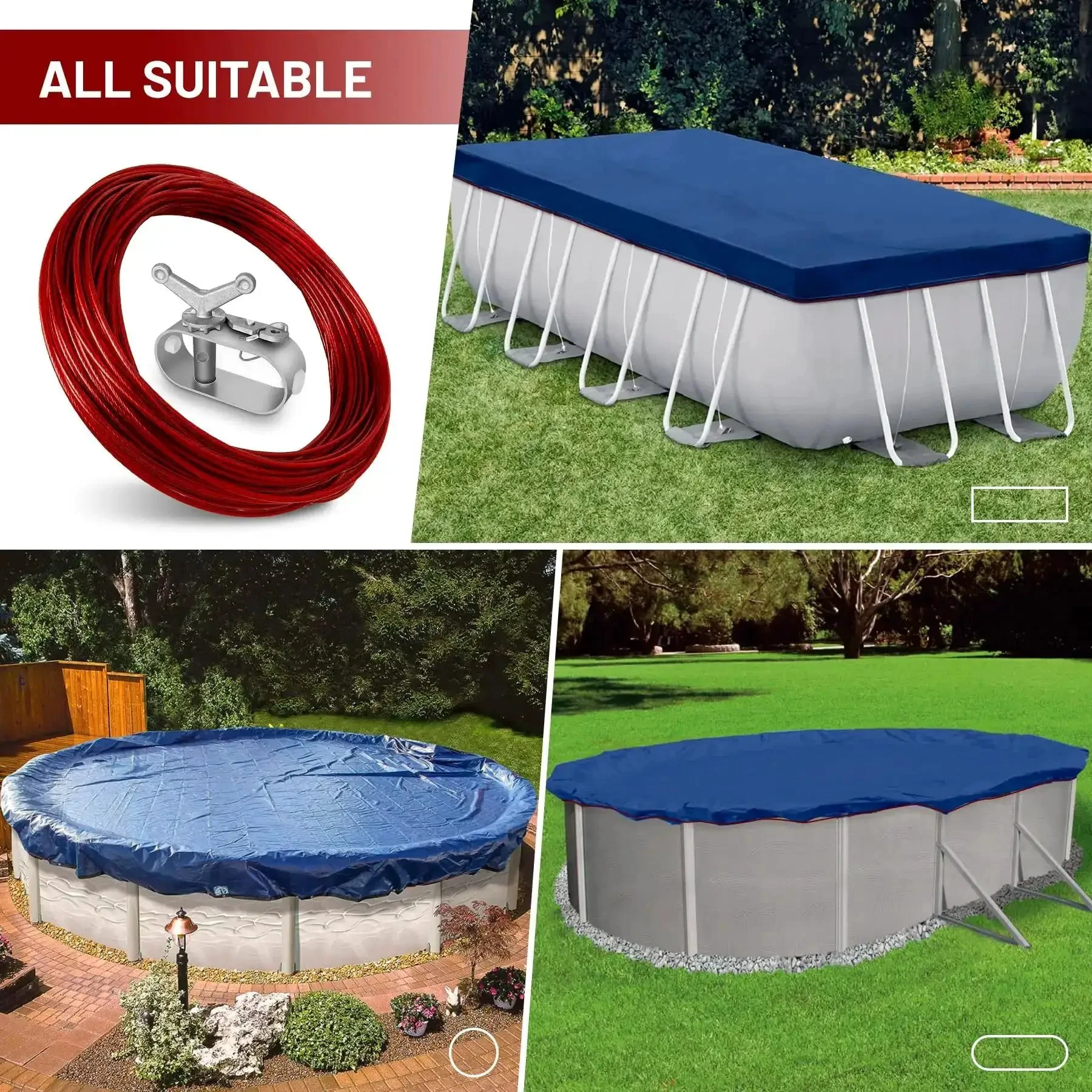 Cover Cable And Winch Kit For Round Oval And Rectangular Above Ground Pools 100 Ft Wire With Heavy Duty Ratchet System For Durable Winter Cover Tension And Easy Install - Image 2